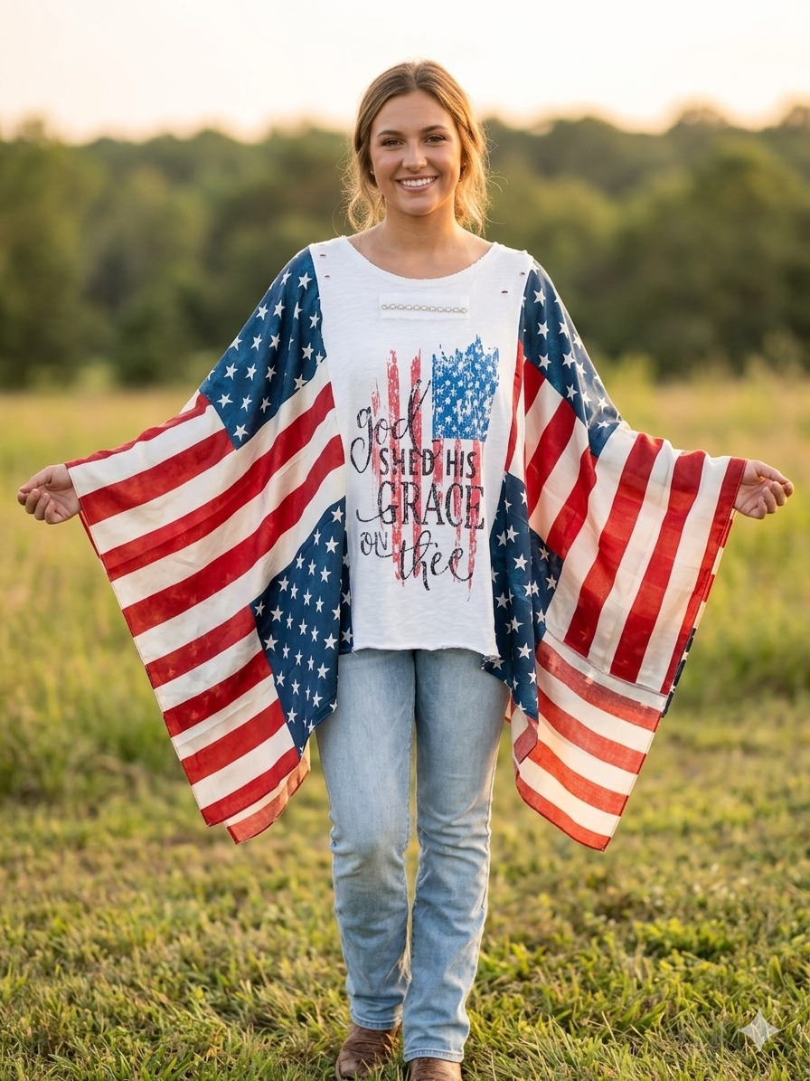 Grace On Thee Bandana Poncho Tee Fits a Small to 2X