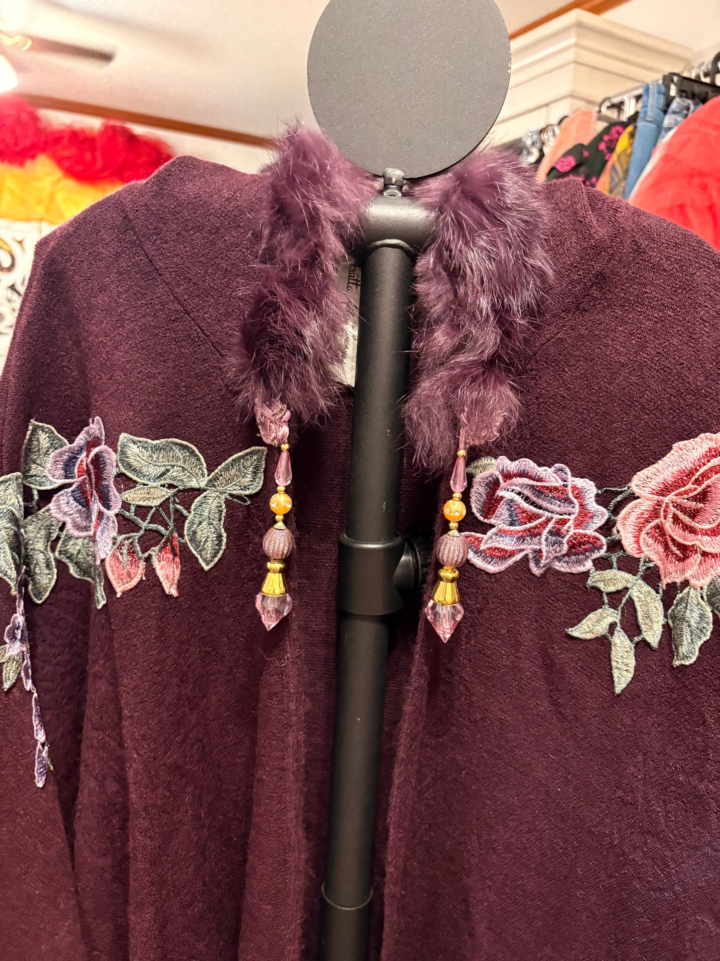 Dark Plum Hand Embroidered Fairytale Cape by Aratta One Size Fits a Small to 3X