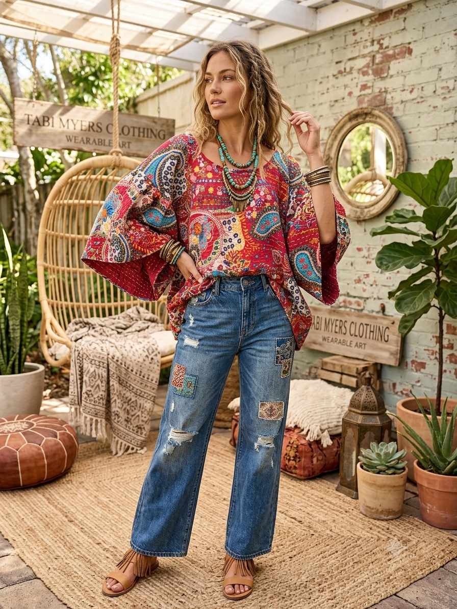 Paisley Kantha Circle Top One Size Fits a Small to 3X