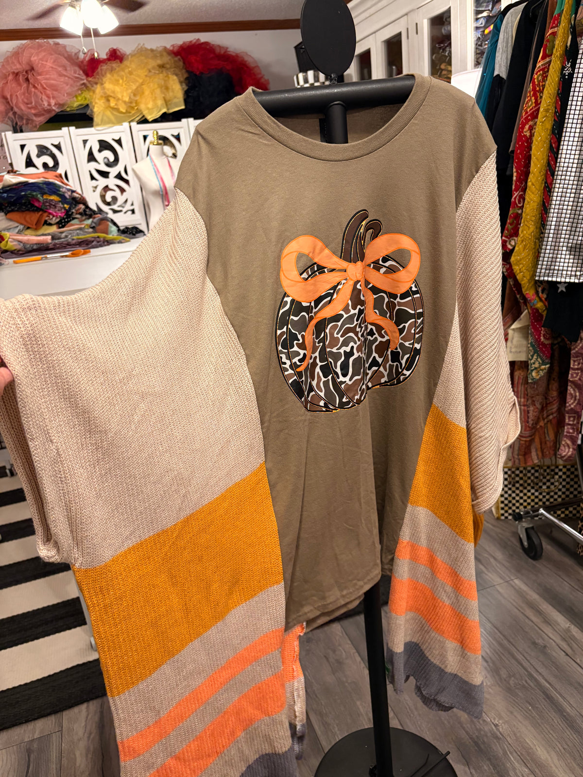 Camo Pumpkin Sweater Tee One Size fits a Small to 3X