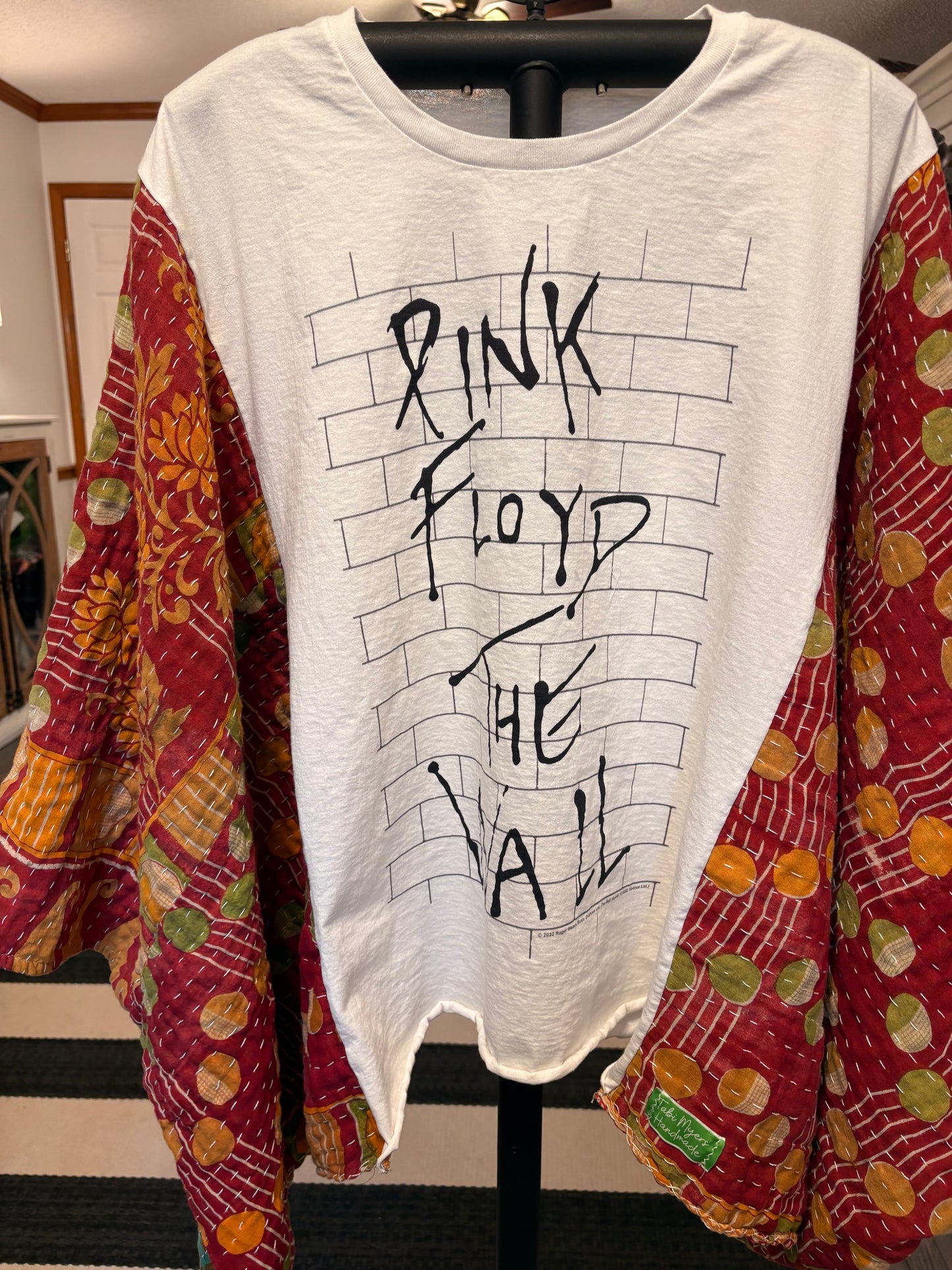 The Wall Upcycled Vintage Kantha Quilt Poncho Tee One Size Fits a Large to 3X