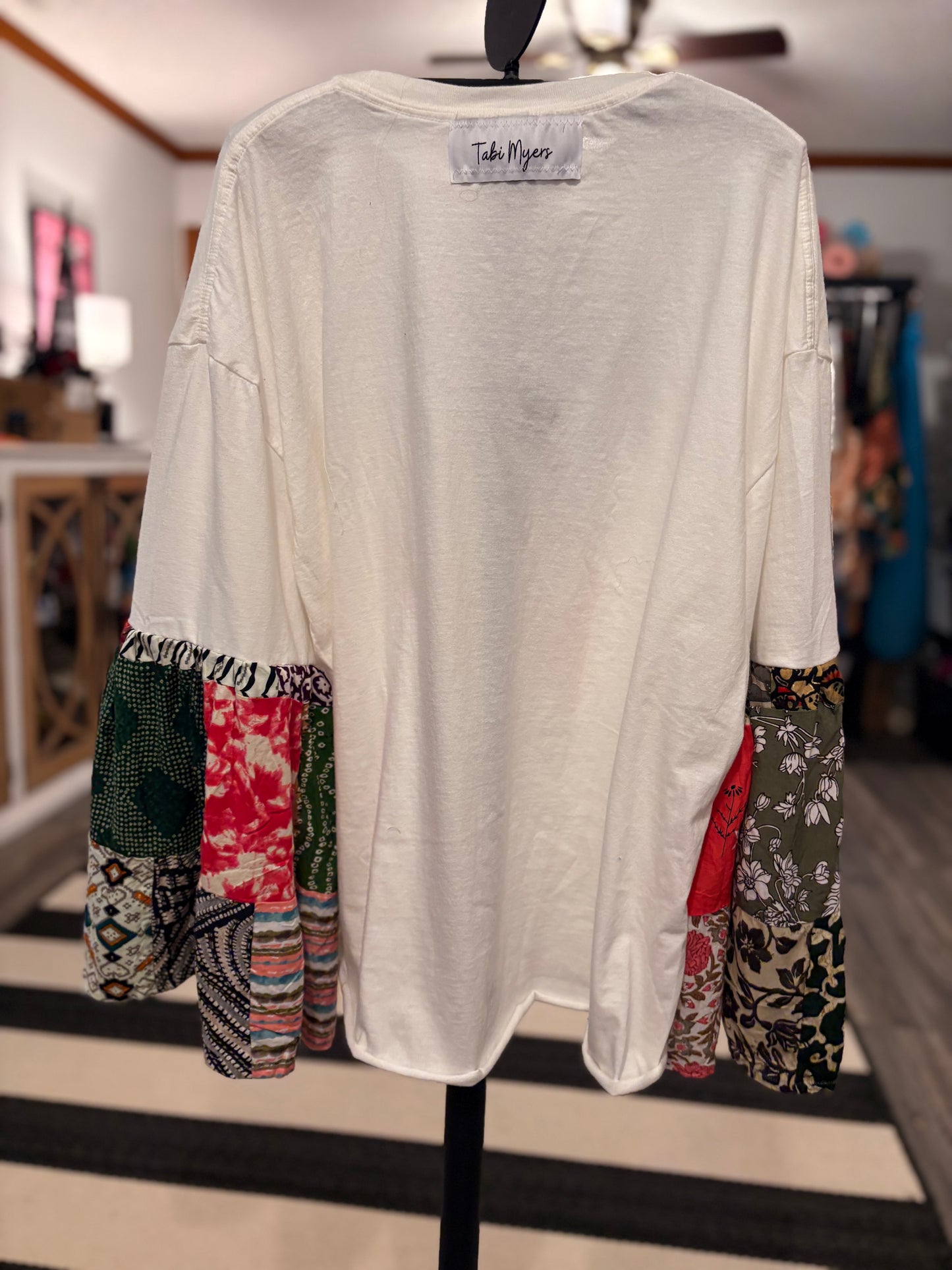 Animalize Flare Patchwork Sleeve Tee Fits a Small to 2X