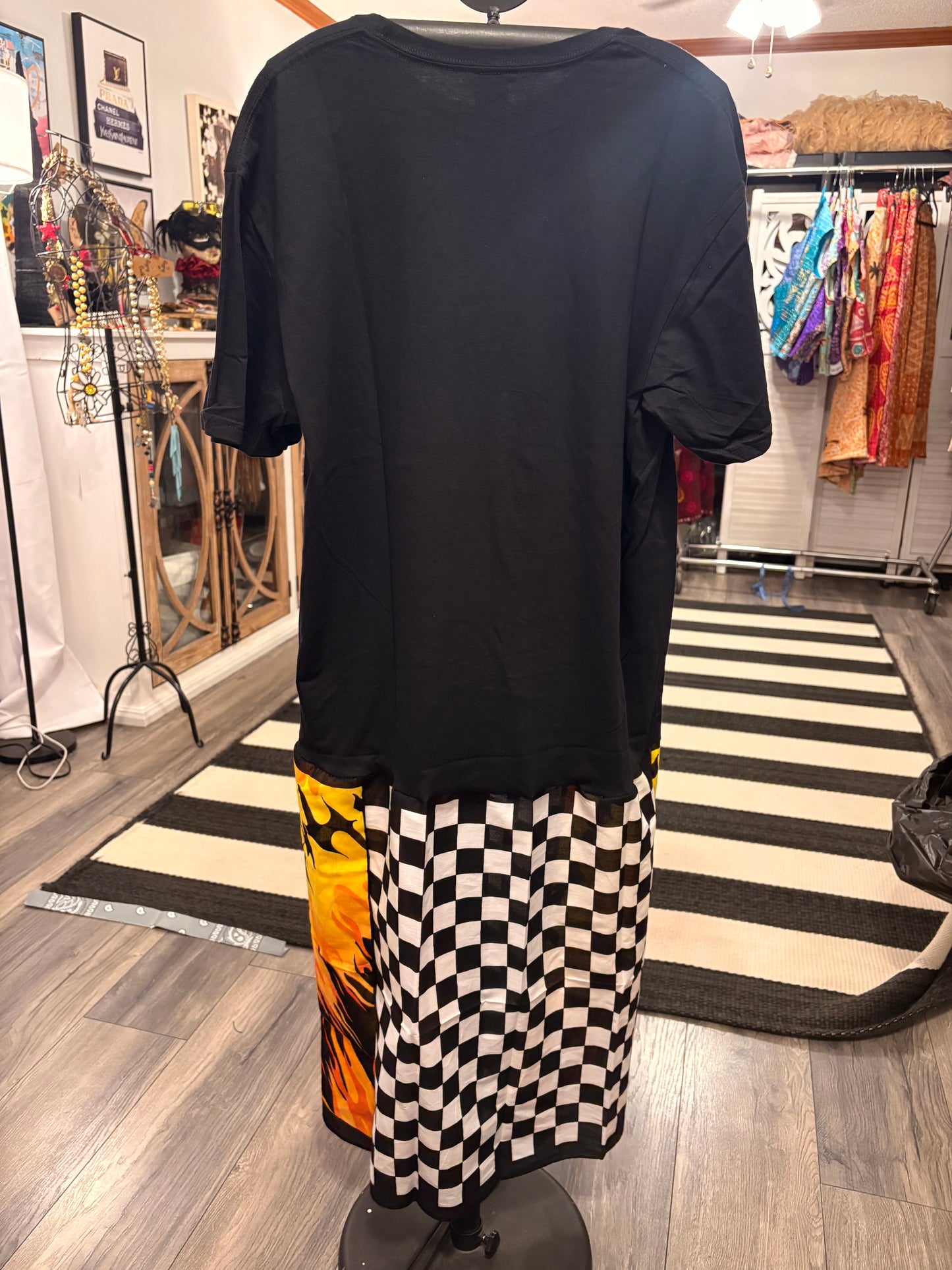 Let There Be Rock Patchwork Bottom Tee Dress OVERSIZED Fits a Small to Large
