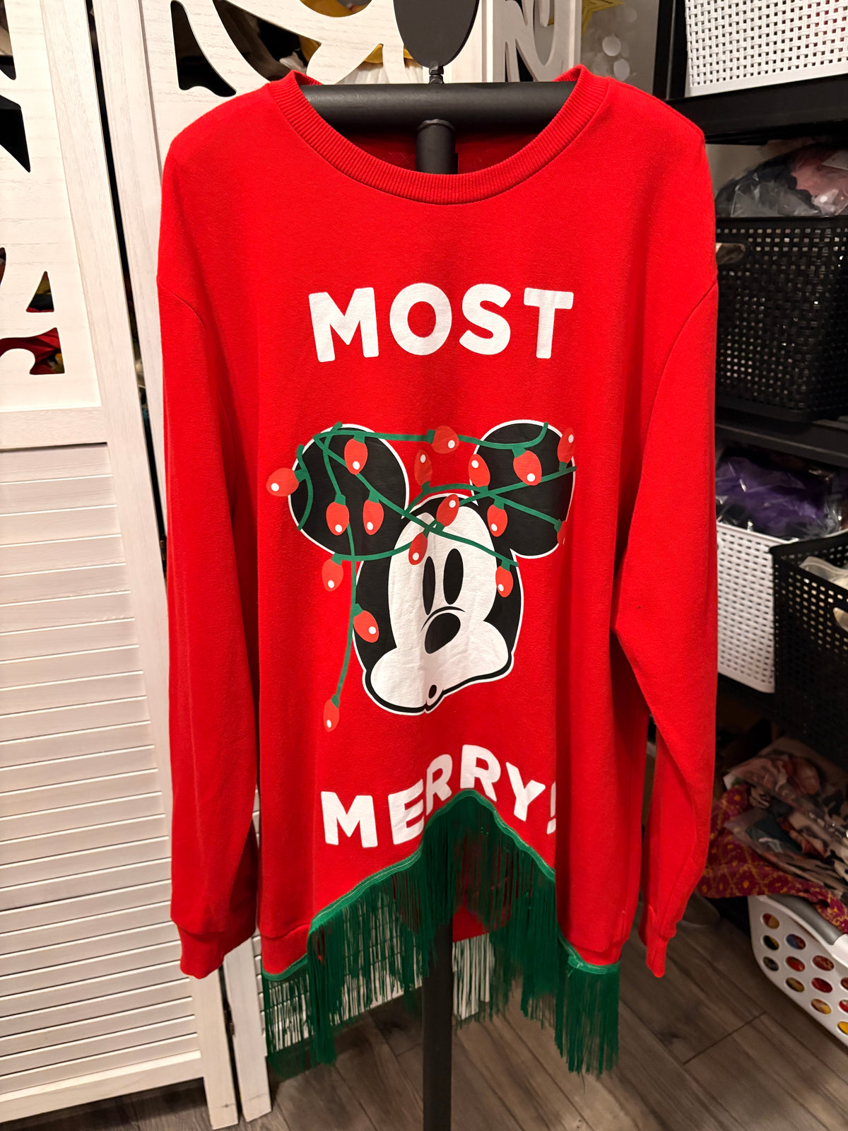 Most Merry Hi/Lo Glam Fringe Sweatshirt One Size Fits a Small to XL