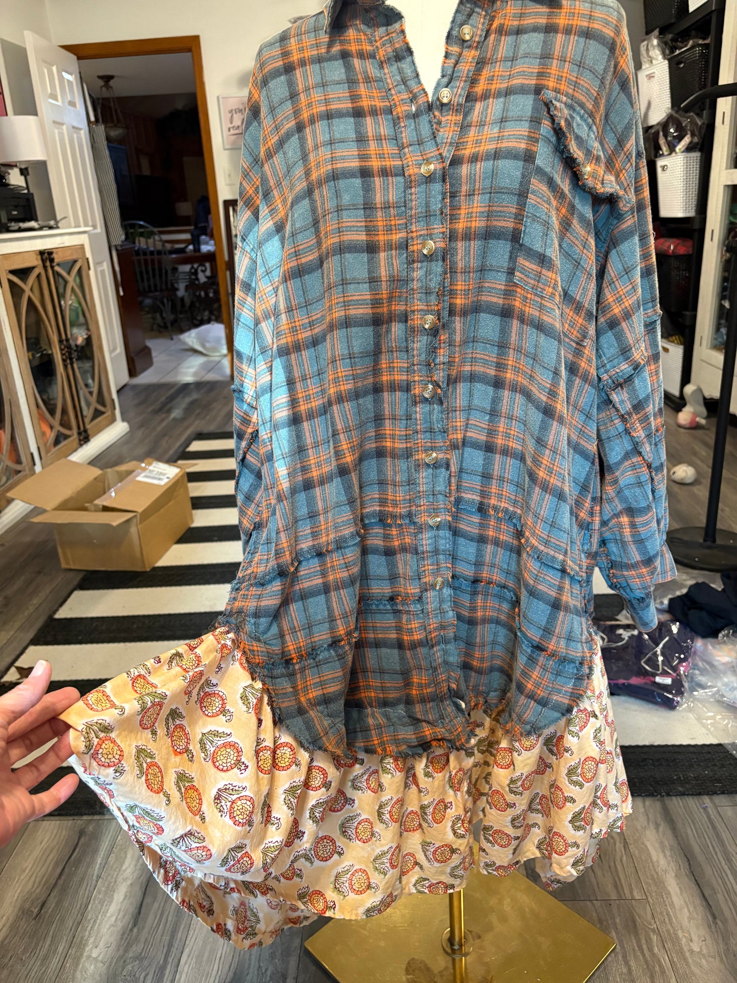Petal Upcycled Oversized Frayed Flannel Dress One Size Fits a Small to XXL