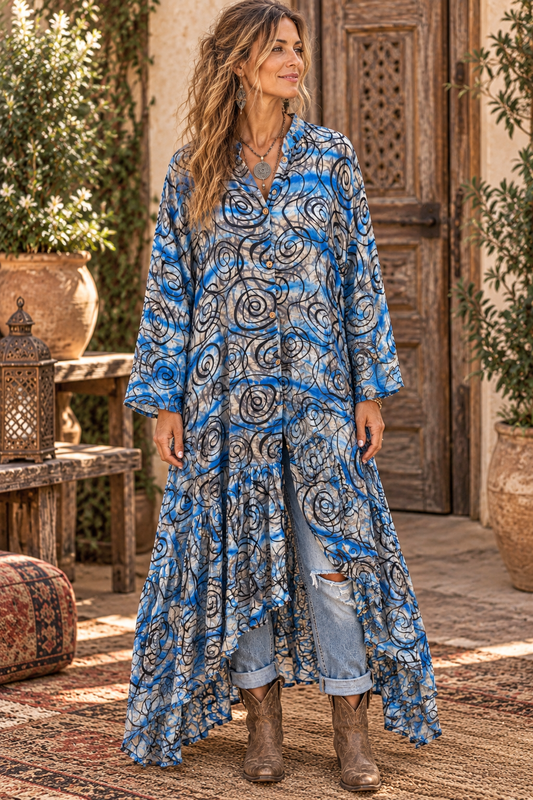 Connie Hi/Lo Silk Ruffled Duster One Size Fits Small to 2X 2-16