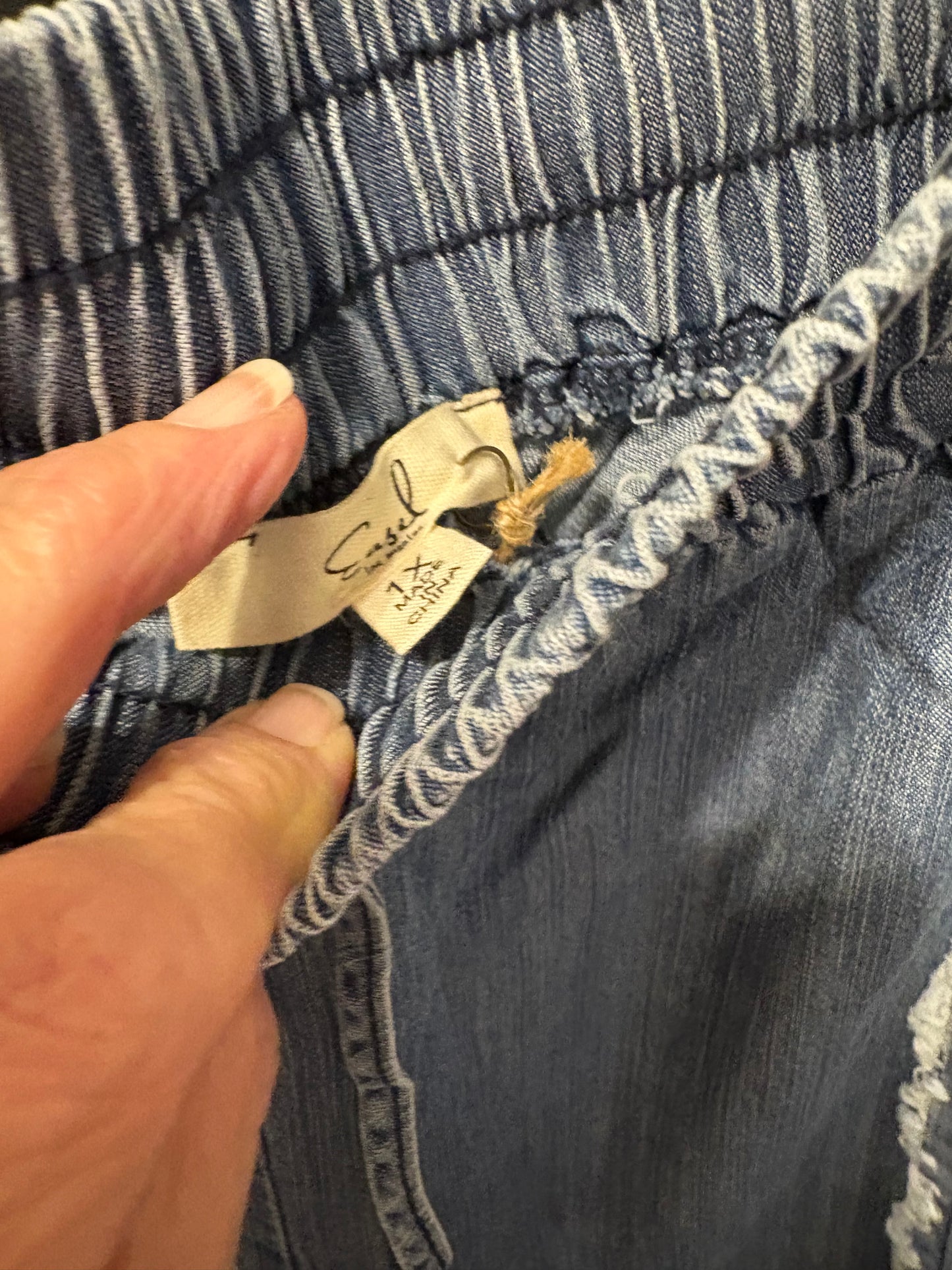 Hollys Upcycled Ruffled Denim Chambray Pants 1X