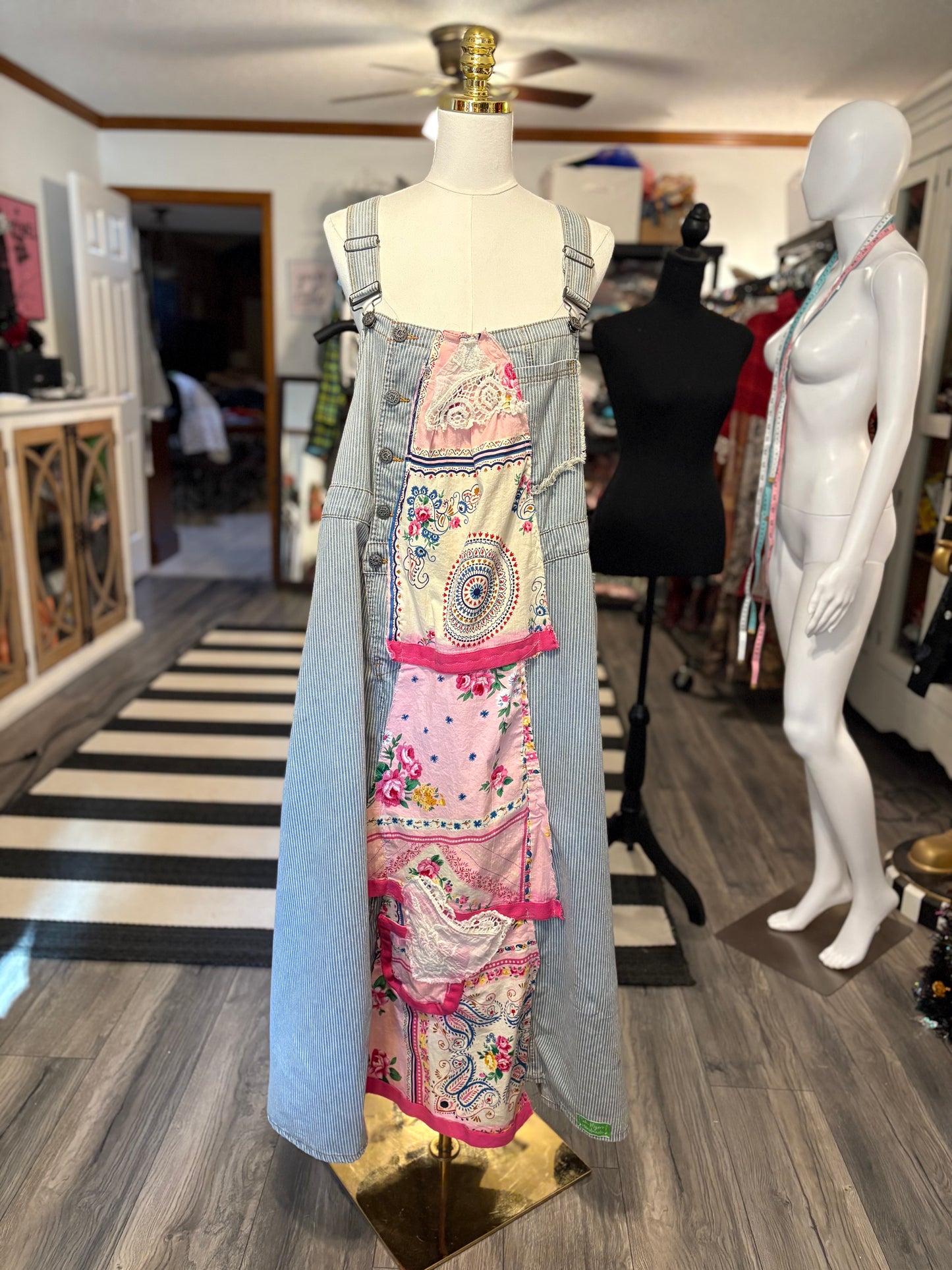 Rose Garden Upcycled Patchwork Overall Dress One Size Fits a Small to XXL