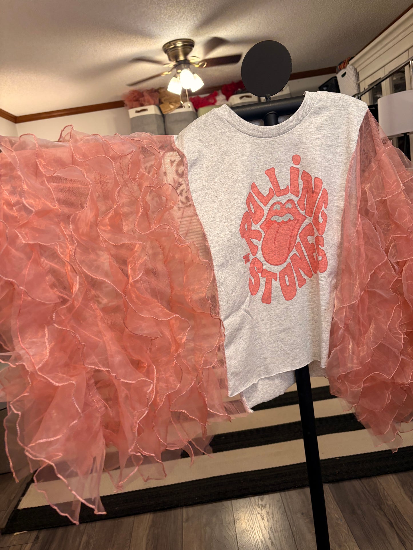 Pink Stones Rockstar Ruffle Top One Size Fits a Small to XL
