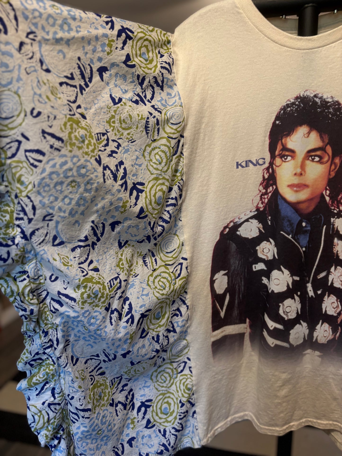 Michael Jackson Upcycled Drop Ruffle Sleeve Tee One Size Fits a Large to 3X