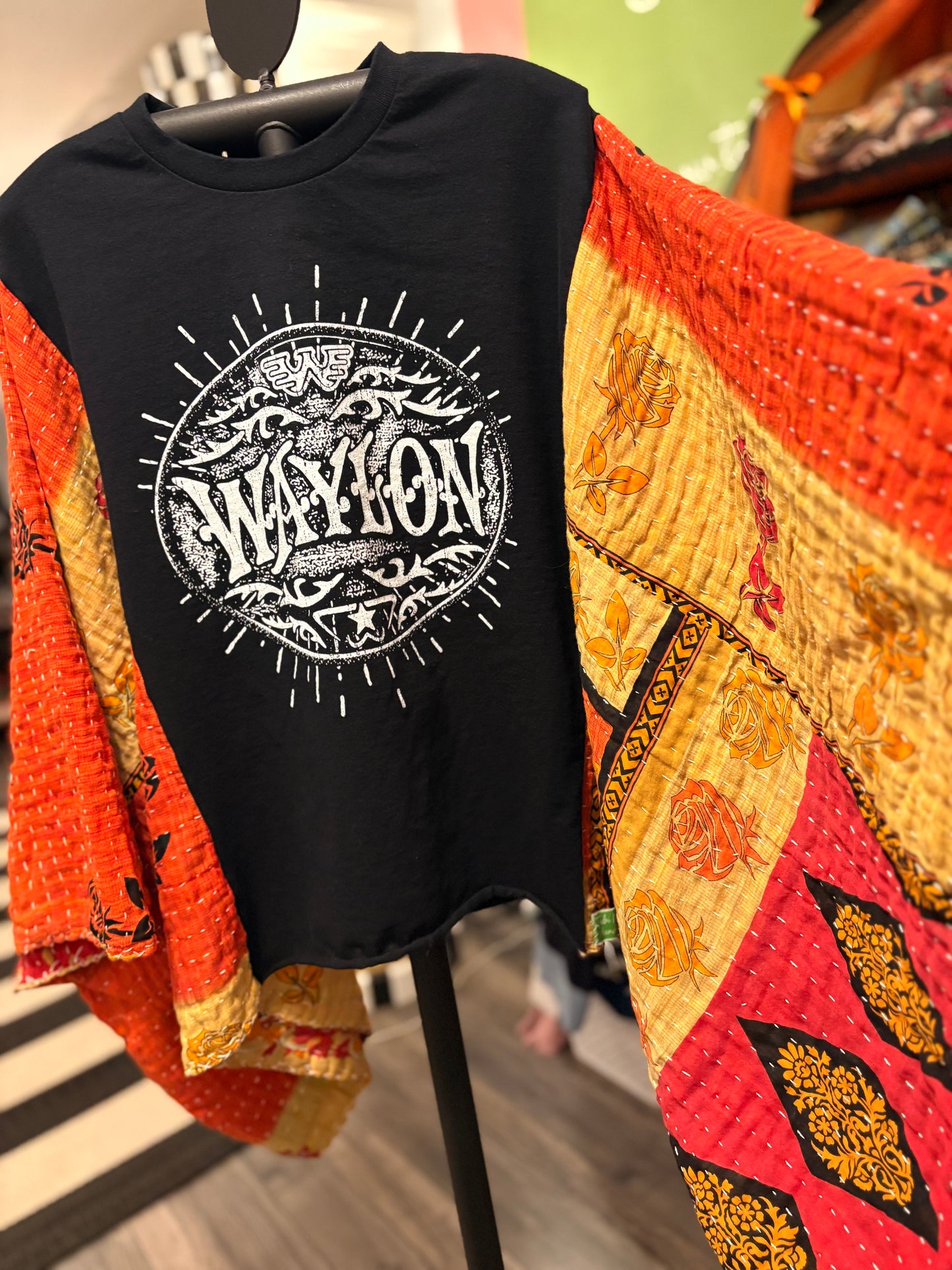 City of New Orleans Upcycled Vintage Kantha Quilt Poncho Tee One Size Fits a Small to XXL