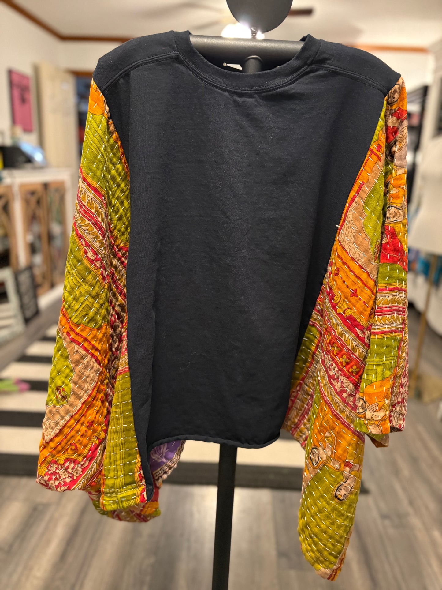 Sex in the City Upcycled Vintage Kantha Poncho Tee Fits A Size Small to XL