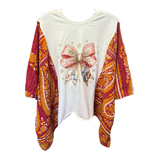Jesus is the Reason Upcycled Vintage Kantha Poncho Tee Fits A Size Small to 3X