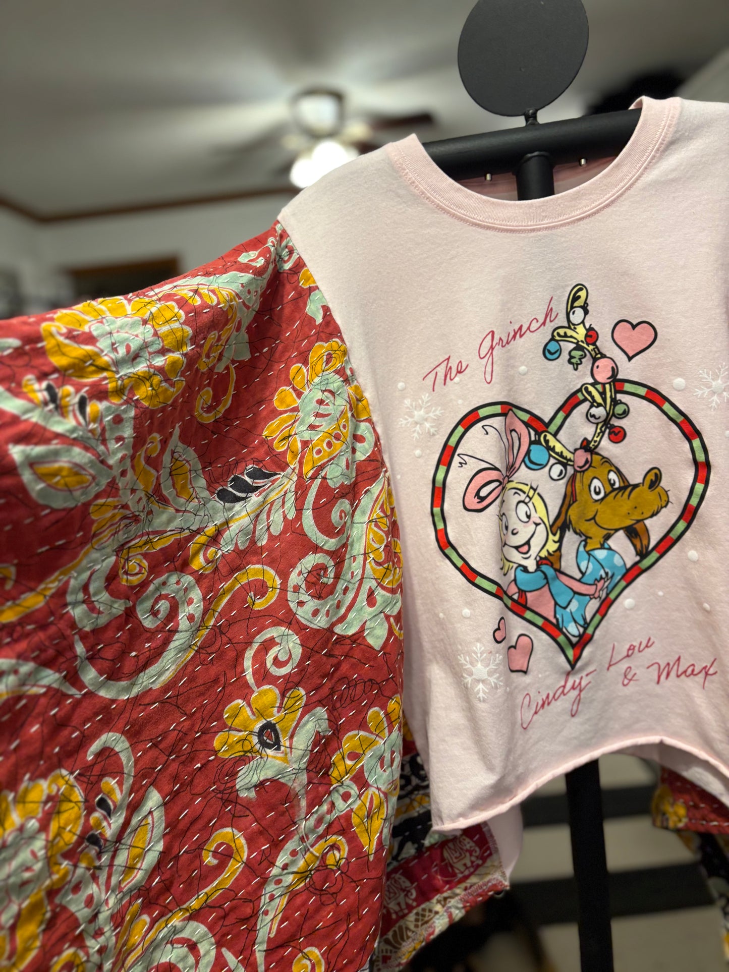 Cindy Lou and Max Vintage Kantha Quilt Poncho Tee One Size Fits a Small to Large CROPPED