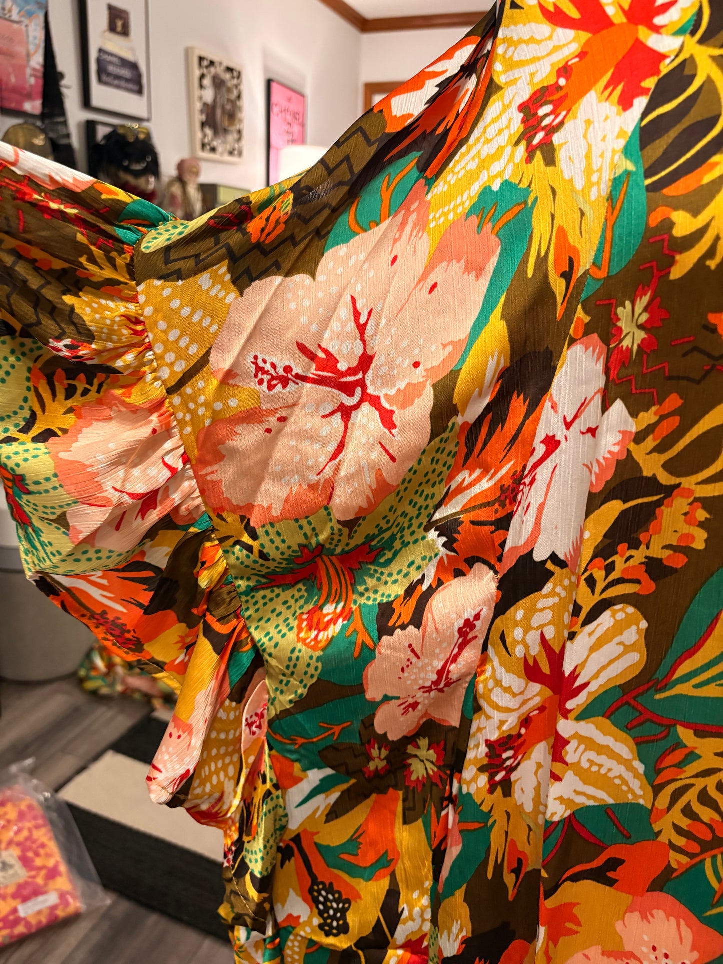 Green Tropical Ruffle Kaftan