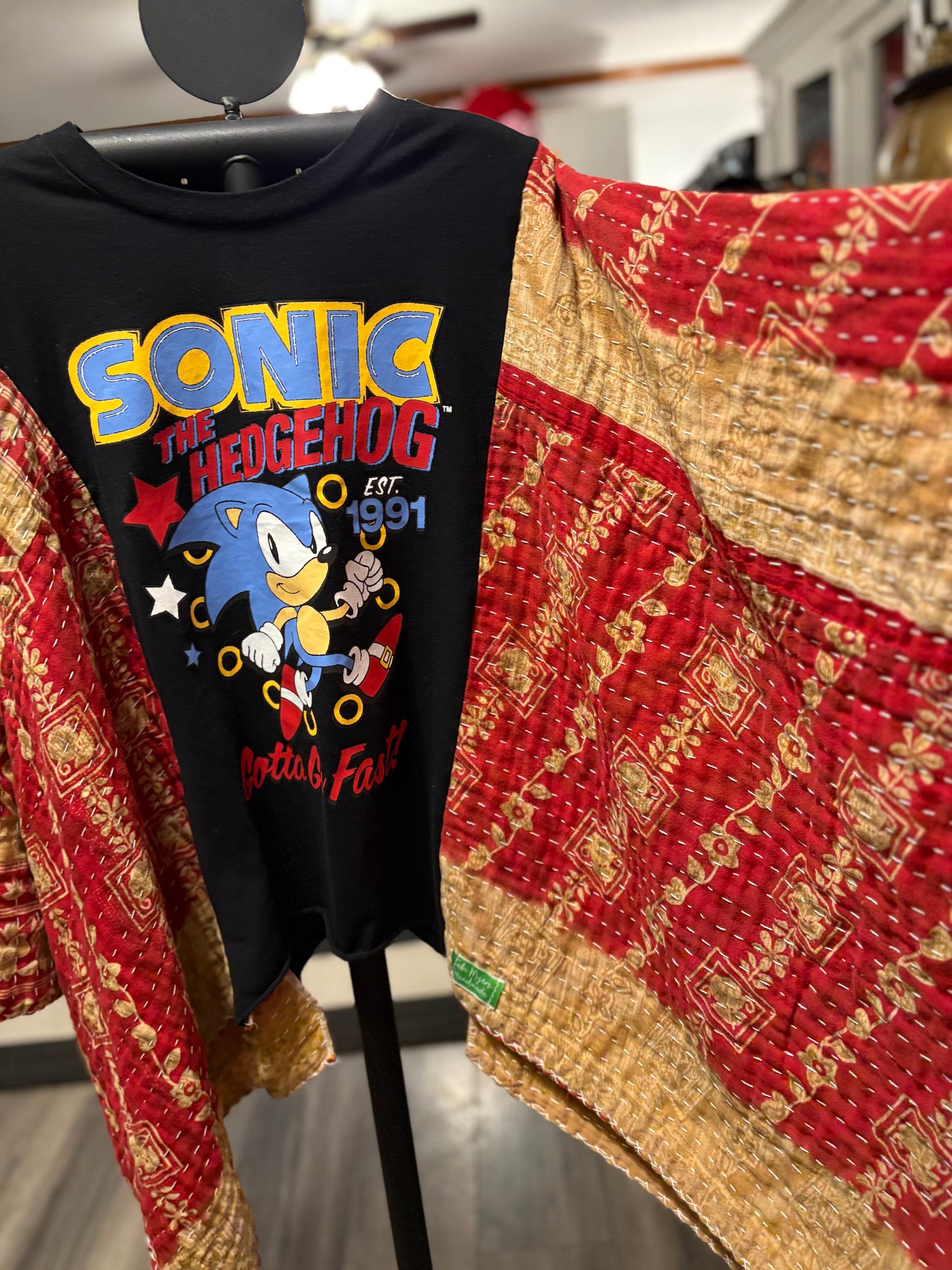 Sonic Upcycled Vintage Kantha Poncho Tee Fits A Size Small to XXL