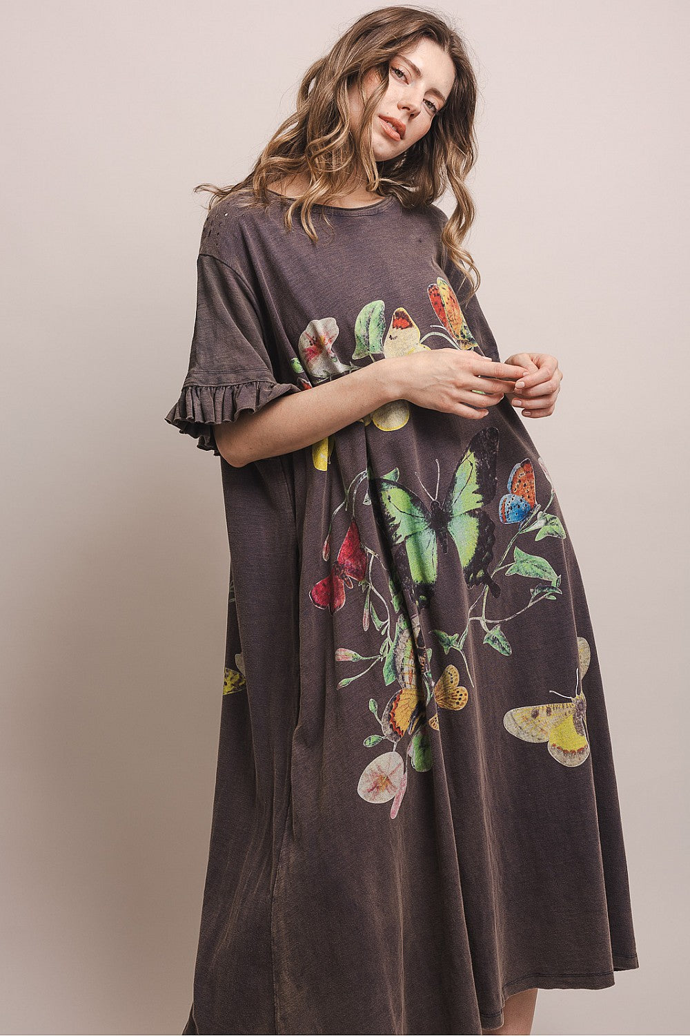 Butterfly Kisses Ruffle Sleeve Maxi Dress