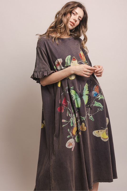 Butterfly Kisses Ruffle Sleeve Maxi Dress