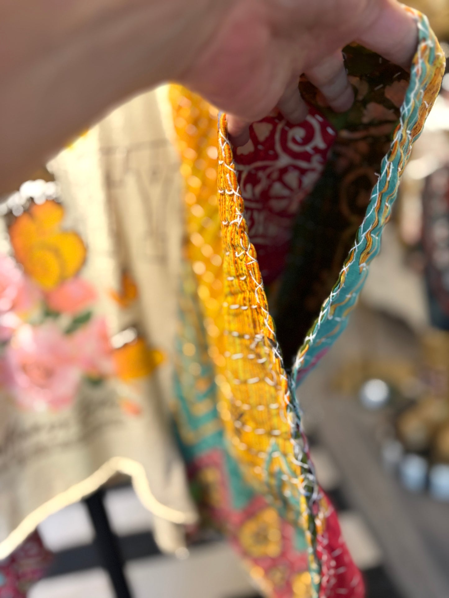 Always Blessed Upcycled Vintage Kantha Poncho Tee Fits A Size Small to XXL