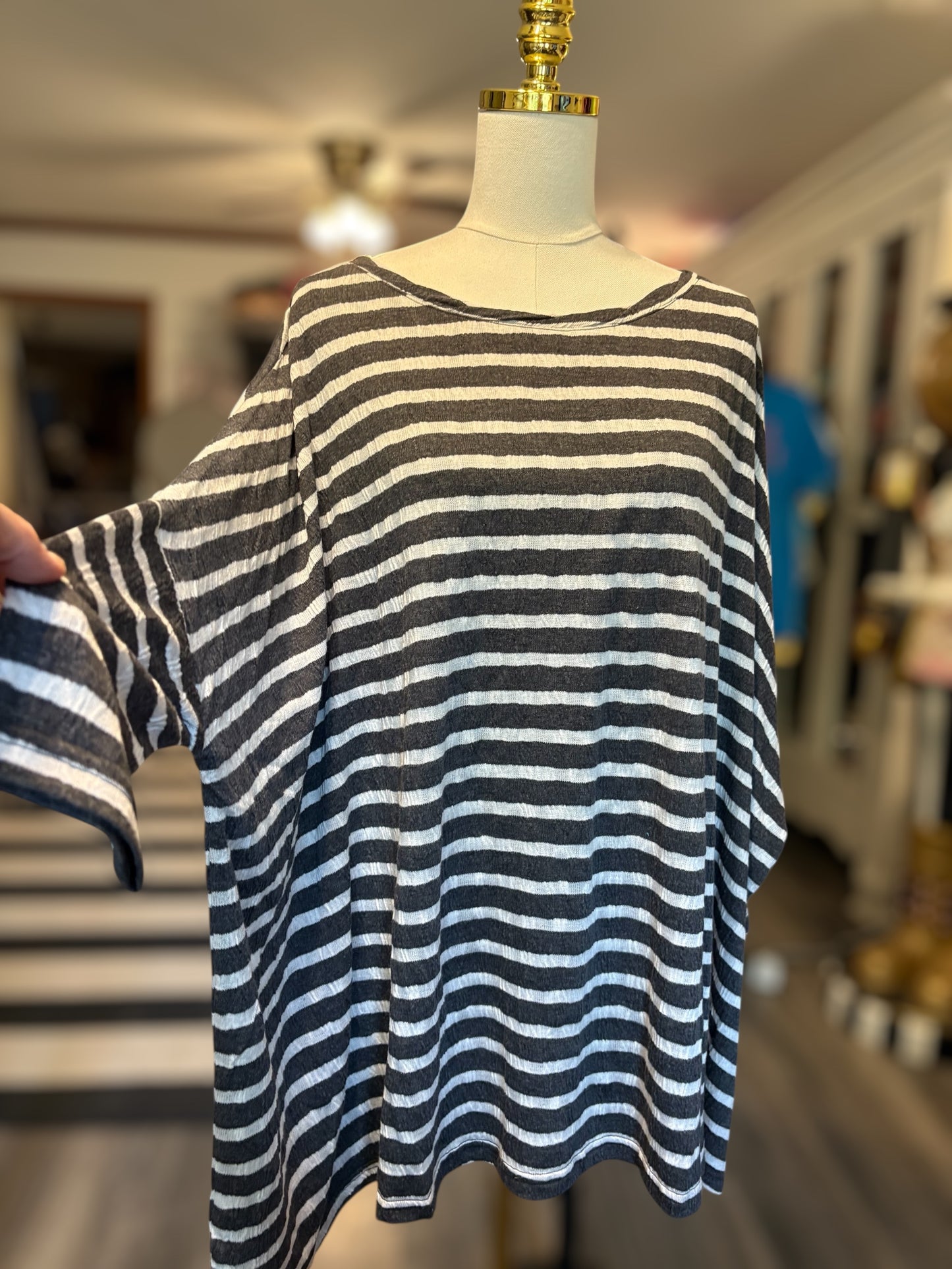 Easel Grey Stripe Knit Dolman Top