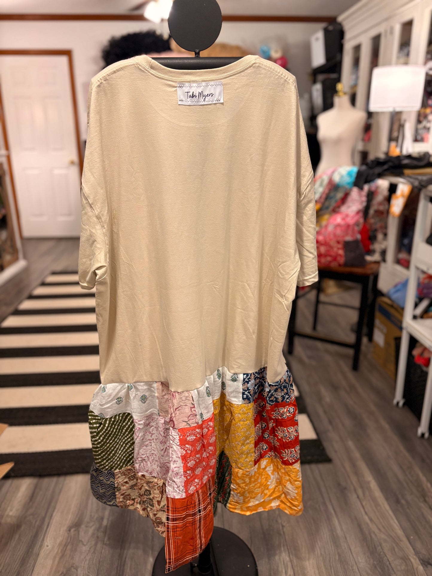 You’re Ride Is Here Upcycled Vintage Patchwork Tee Dress Fits a Small to 3X