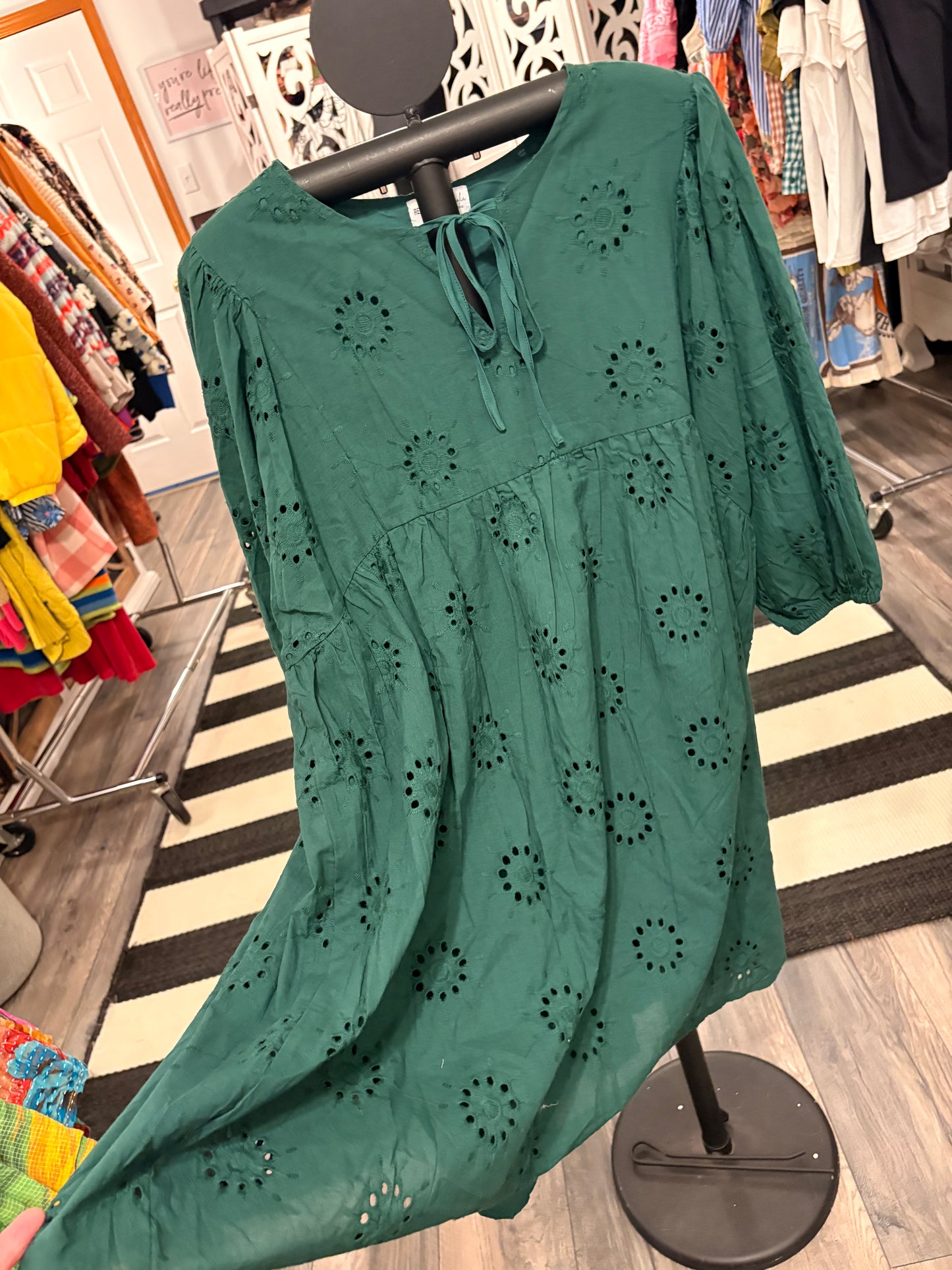 Hunter Green Eyelet Top Large