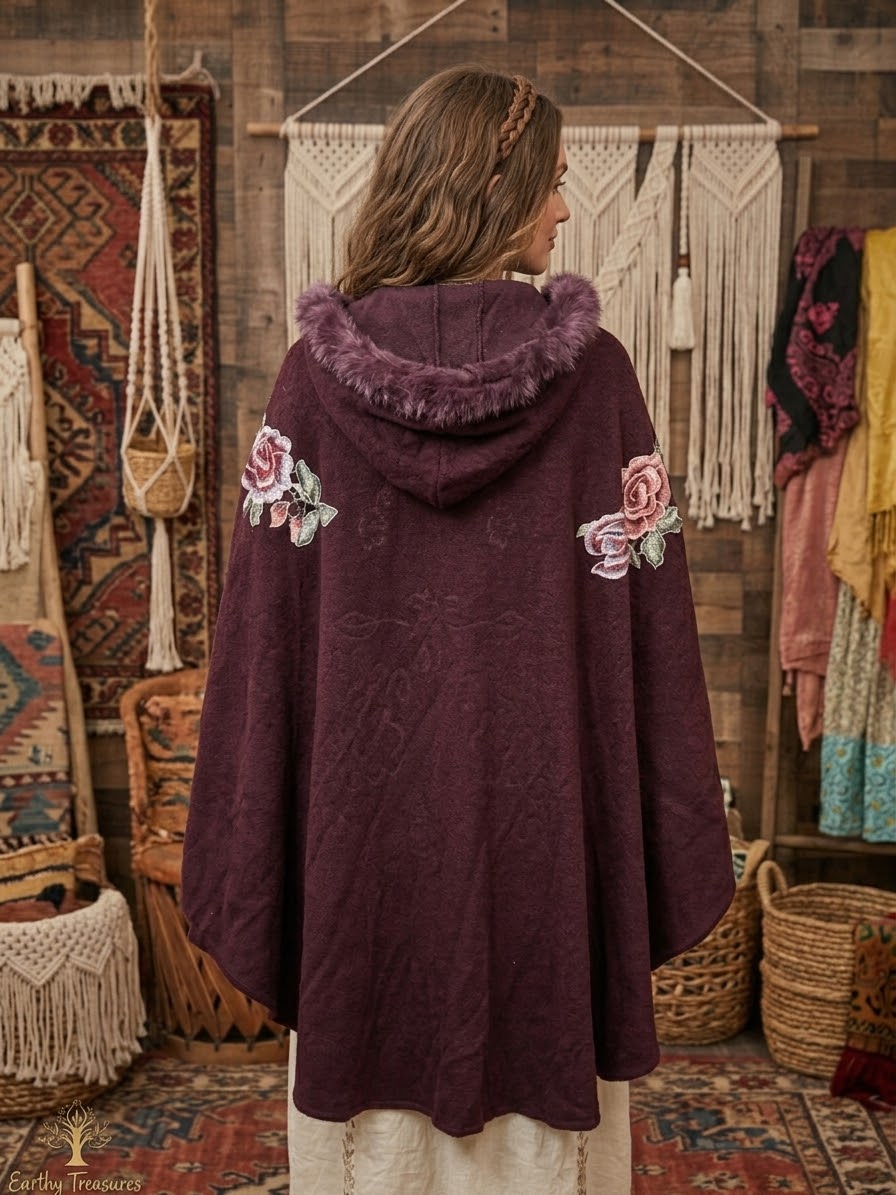 Dark Plum Hand Embroidered Fairytale Cape by Aratta One Size Fits a Small to 3X
