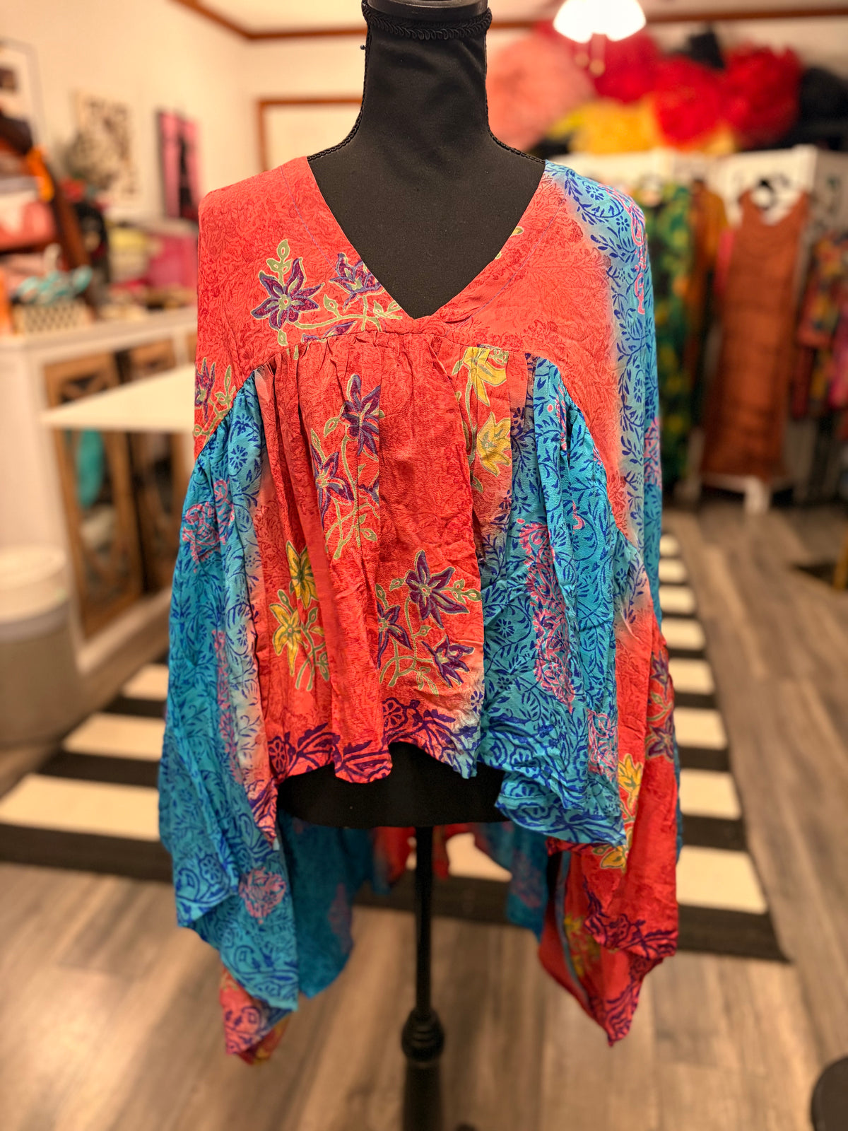 Lizzie Silk Ruffle Top One Size Fits Small to XXL 2-16