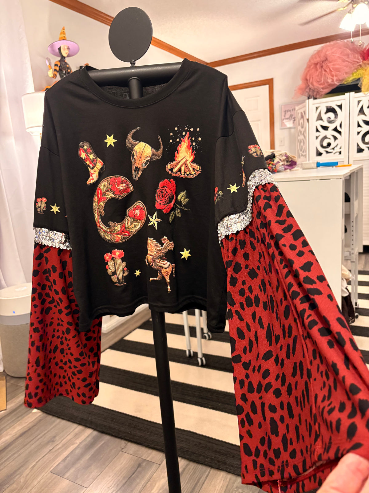 Flashy Cowgirl  Glam Sleeve Tee Fits a Small to XL cropped