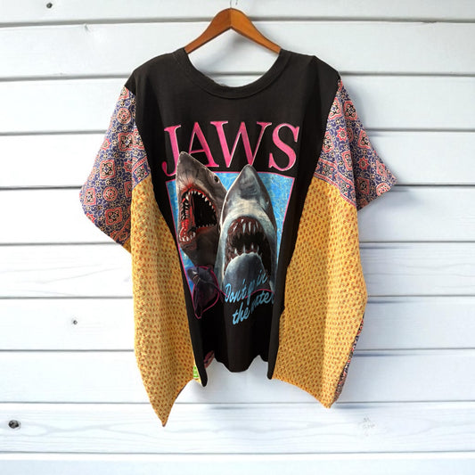 Jaws Upcycled Kantha Closed Side Poncho Fits a Small to 3X Super Oversized