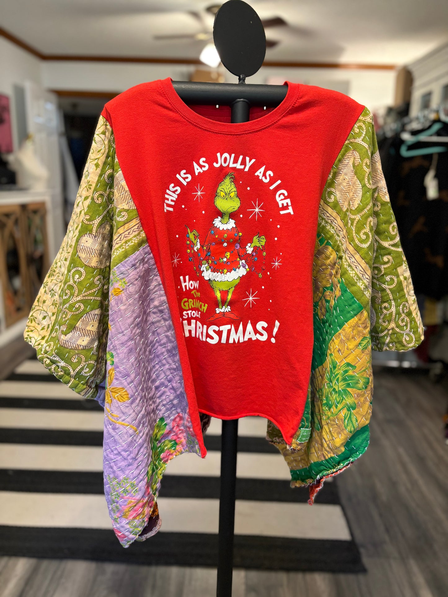 Jolly As I Get Vintage Kantha Poncho Tee Fits A Size Small to XL