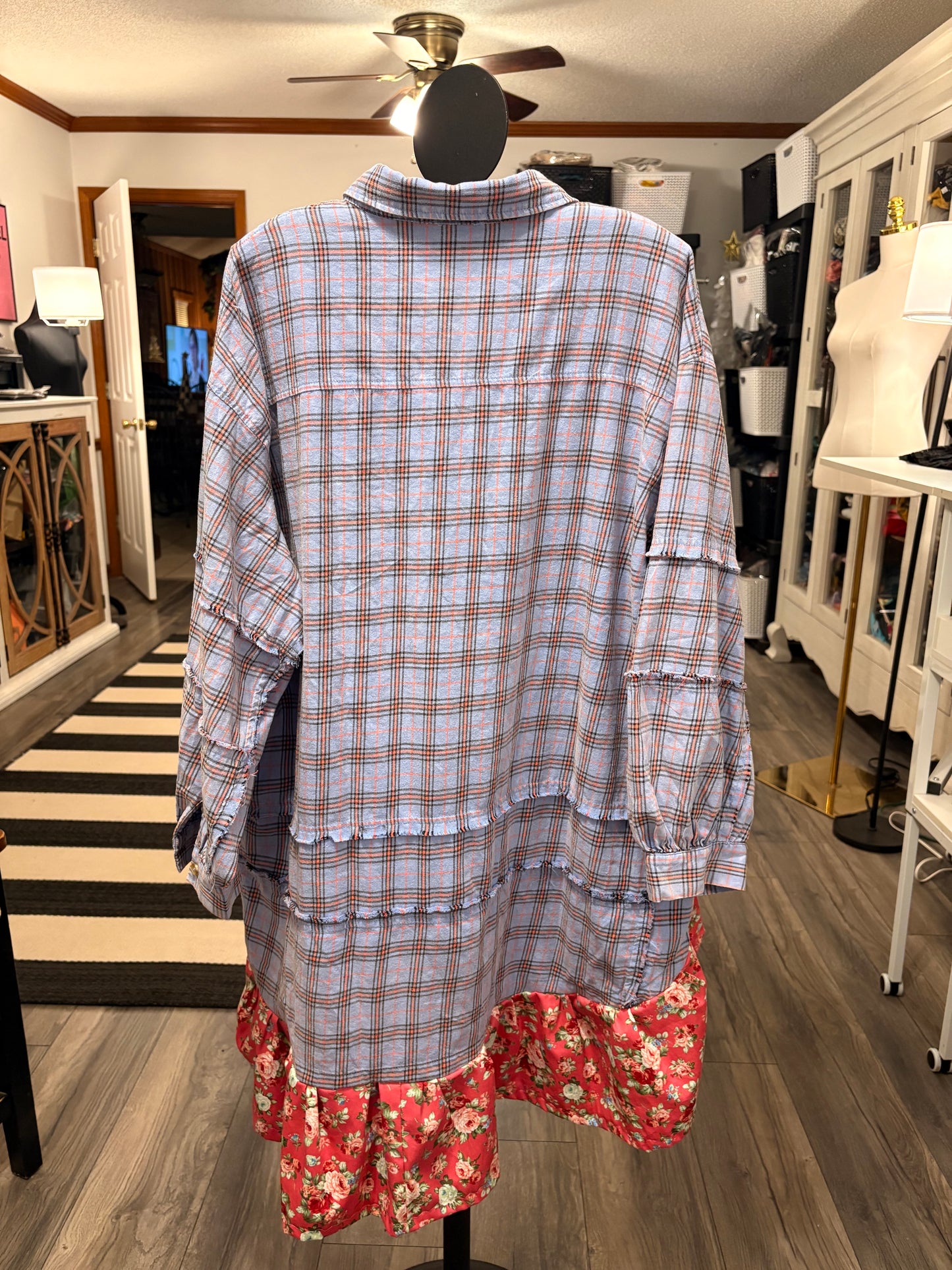 Bethany Upcycled Oversized Frayed Flannel Dress One Size Fits a Small to XXL