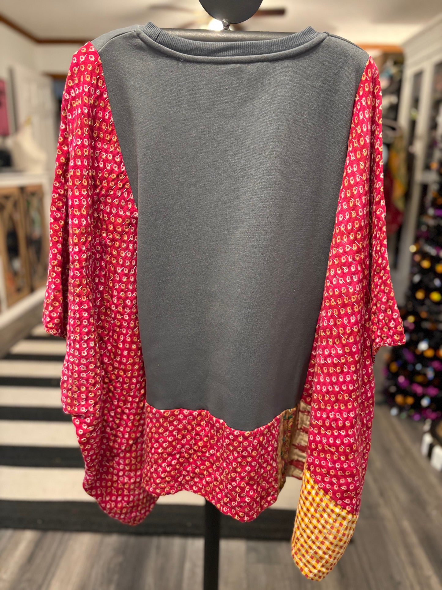 Mushroom Ghost Upcycled Vintage Kantha Poncho Tee Fits A Size Small to XXL