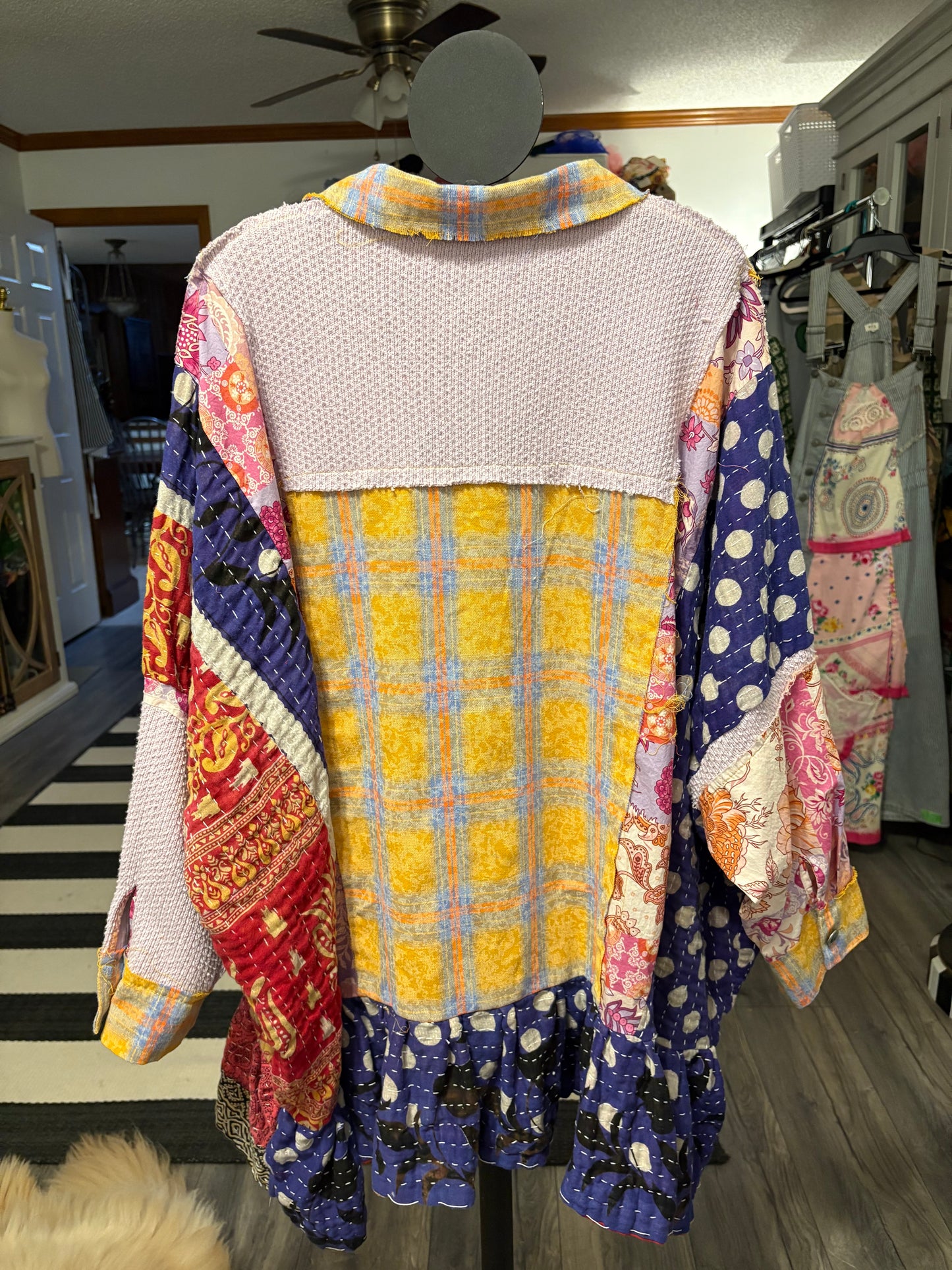 Winter Sunshine Upcycled Vintage Kantha Dress/Long Shirt One Size Fits Most