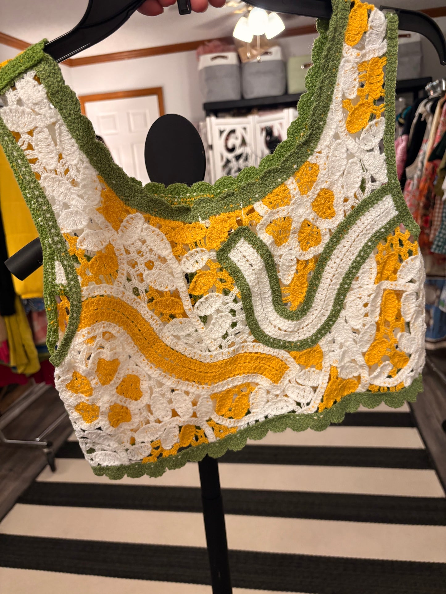 Green Wave Crochet Crop Top OS Fits Small to Large