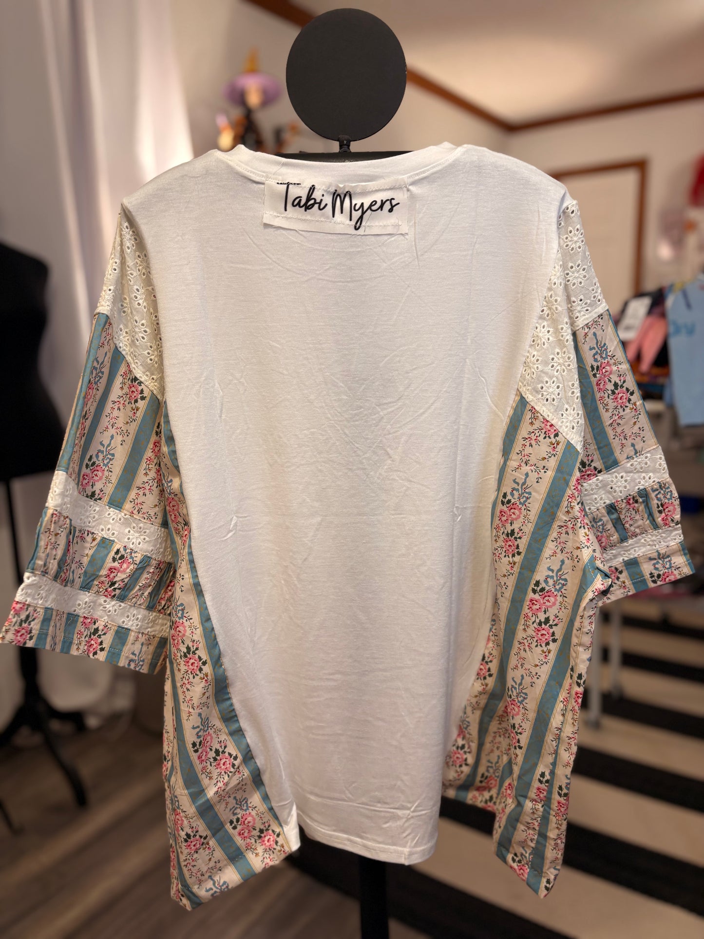 Agatha Eyelet and Bow Drop Sleeve Tee One Size Fits A Small to 2X