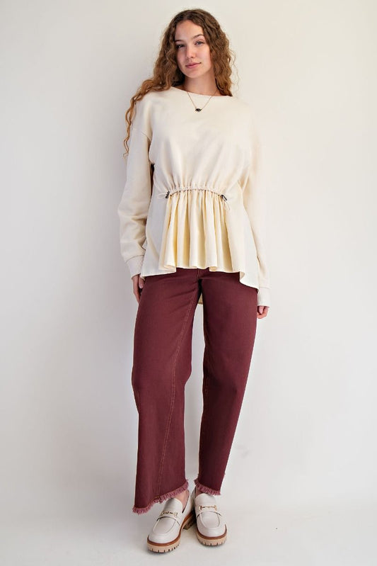 Mauve Terry Knit Ruffle Bottom Pullover