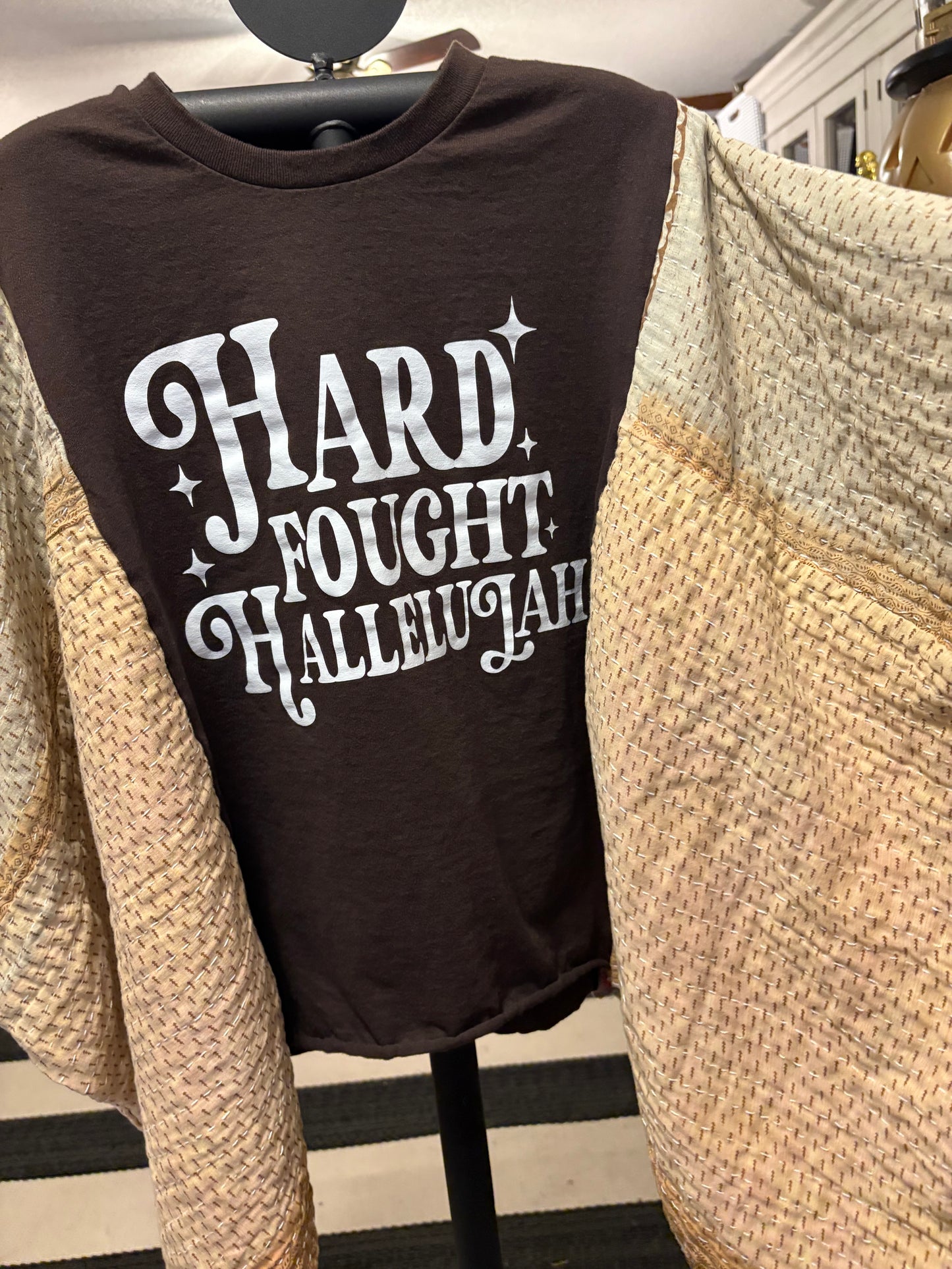 Hard Fought Upcycled Vintage Kantha Quilt Poncho Tee One Size Fits a Small to XL