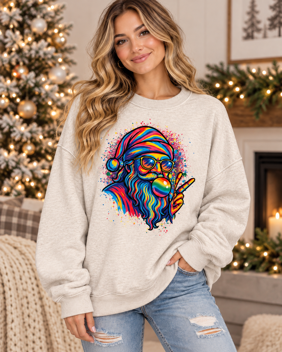 Peace Santa Sweatshirt Fits XL/XXL