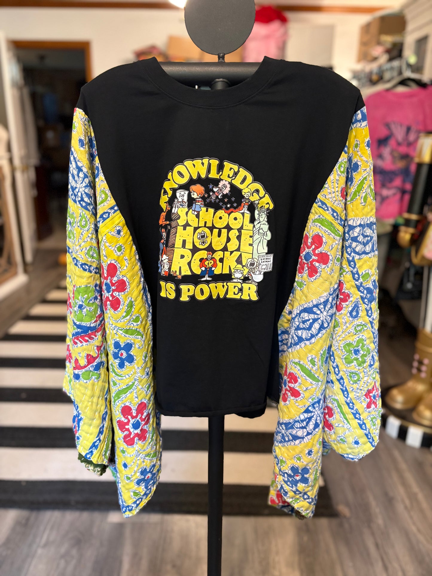 School House Rock Upcycled Vintage Kantha Poncho Tee Fits A Size Small to XXL