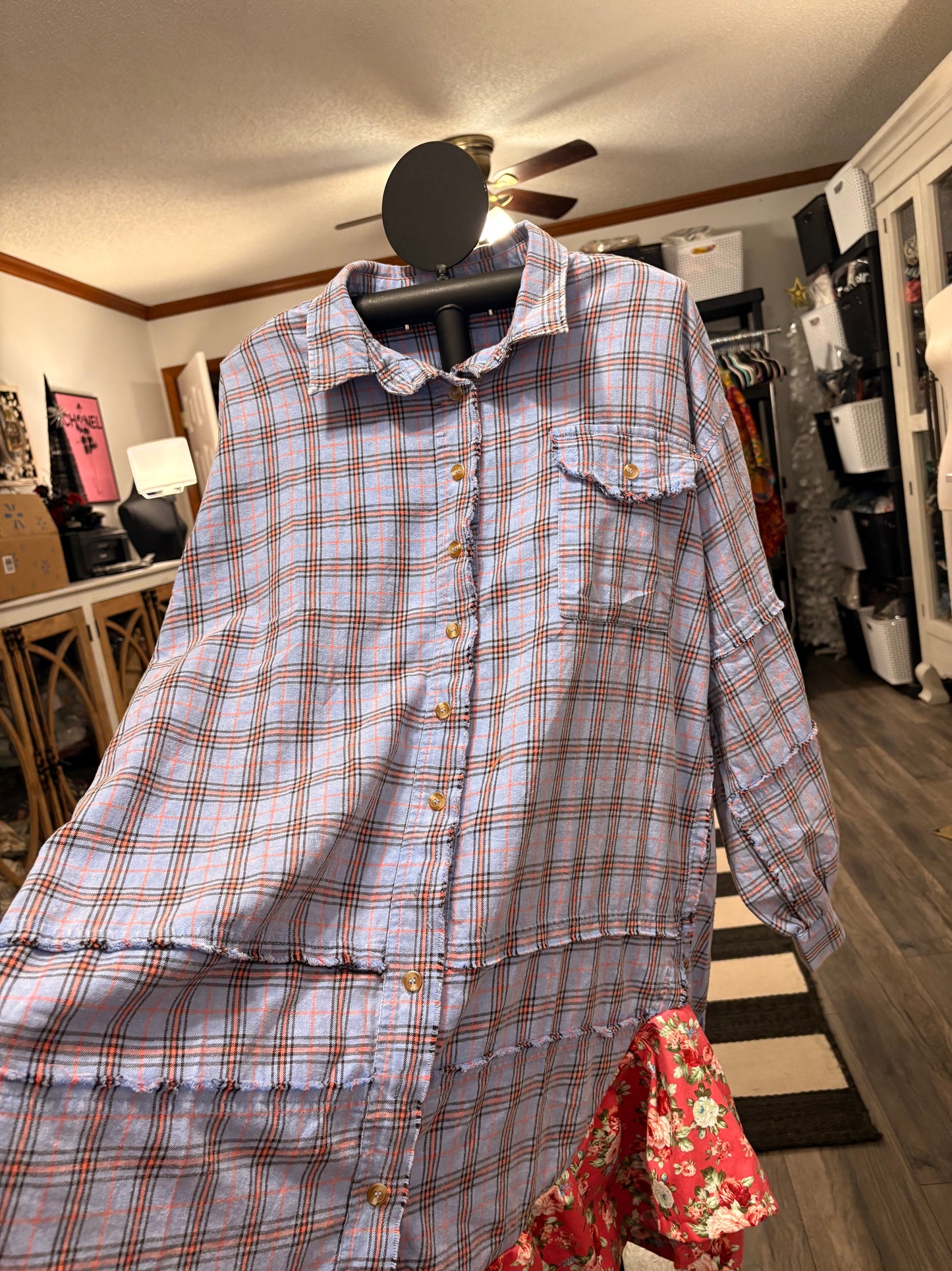 Bethany Upcycled Oversized Frayed Flannel Dress One Size Fits a Small to XXL