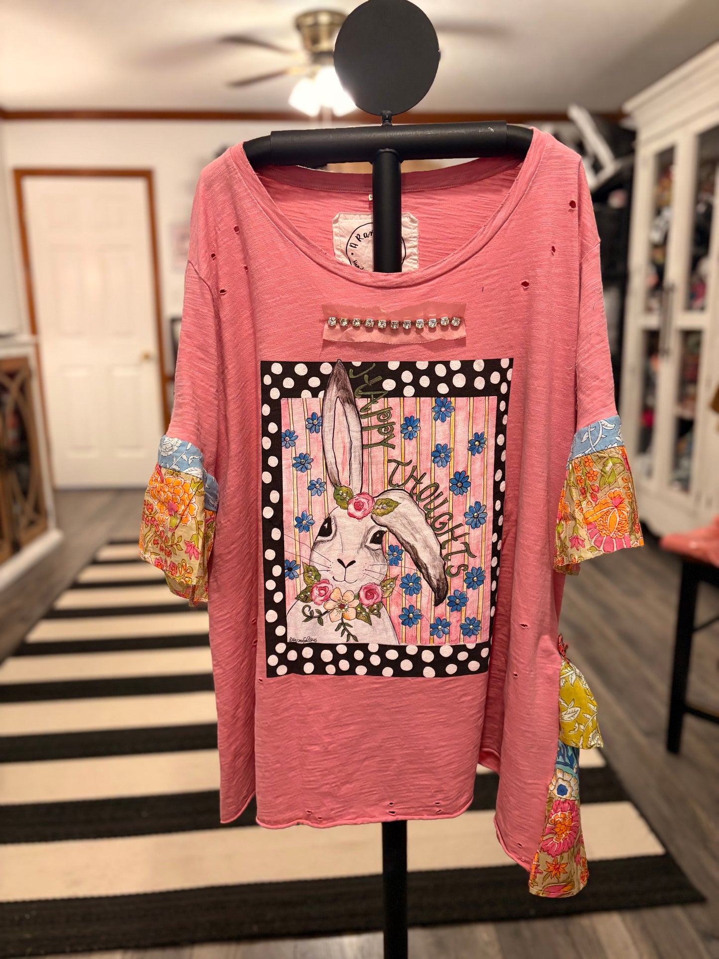 Happy Thoughts Ruffled Sleeve Tee Fits Large to 2X