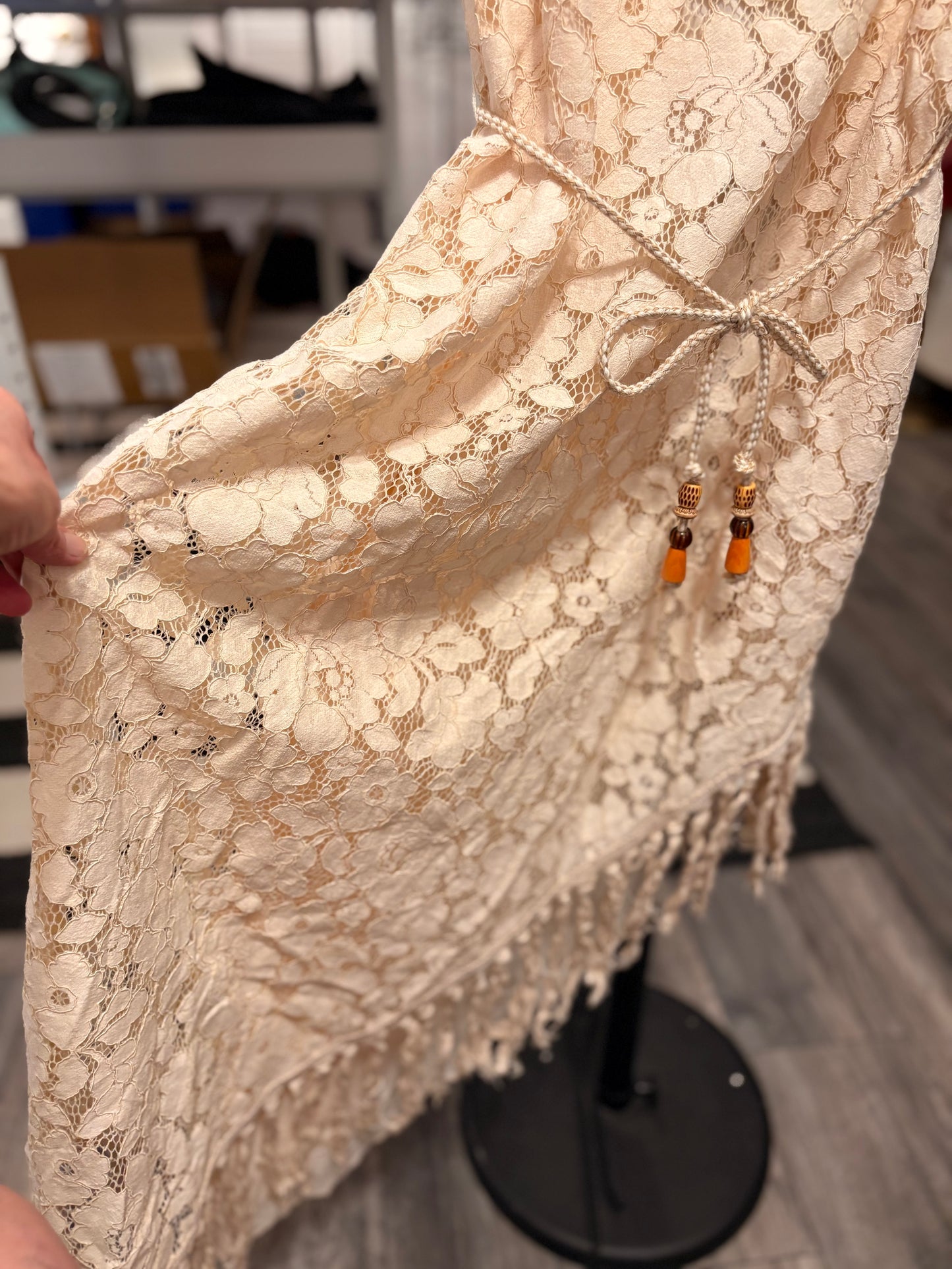 Midsummer Eve Hand Embroidered Crochet Lace Dress by Aratta M/L