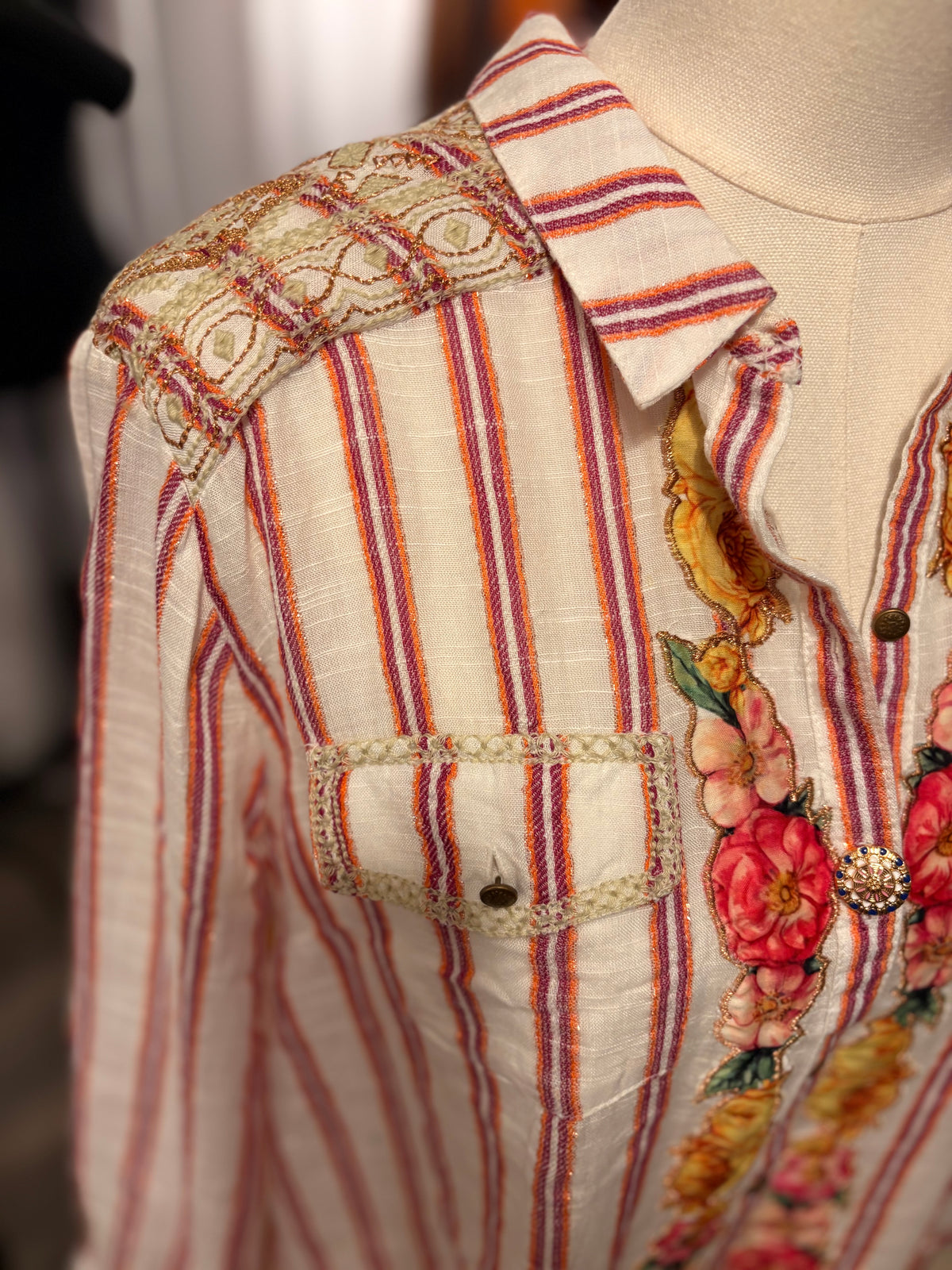 Striped Goddess Button Down by Aratta One Size Fits a Small to Large