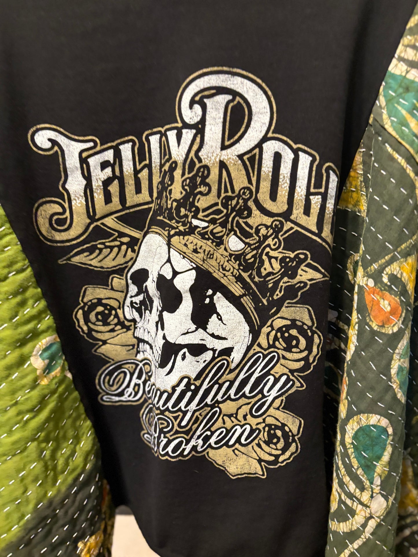 Jelly Roll Upcycled Vintage Kantha Poncho Tee Fits A Size Small to XL
