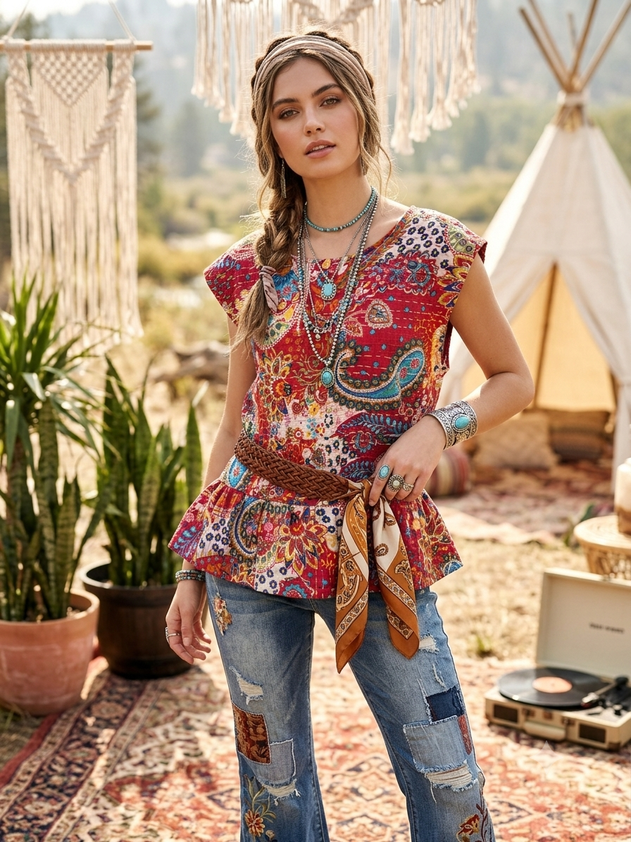 Scarlett Kantha Top One Size Fits a Small to Large