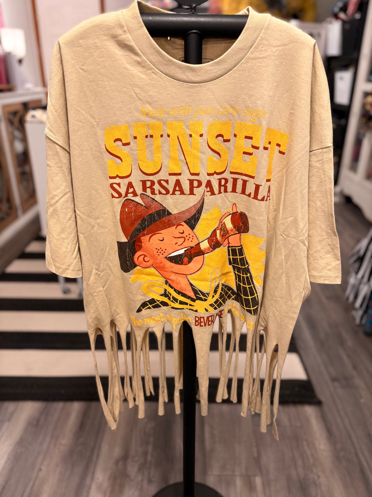 Sunset Sasparilla Fringe Tee One Size Fits Small to 3X