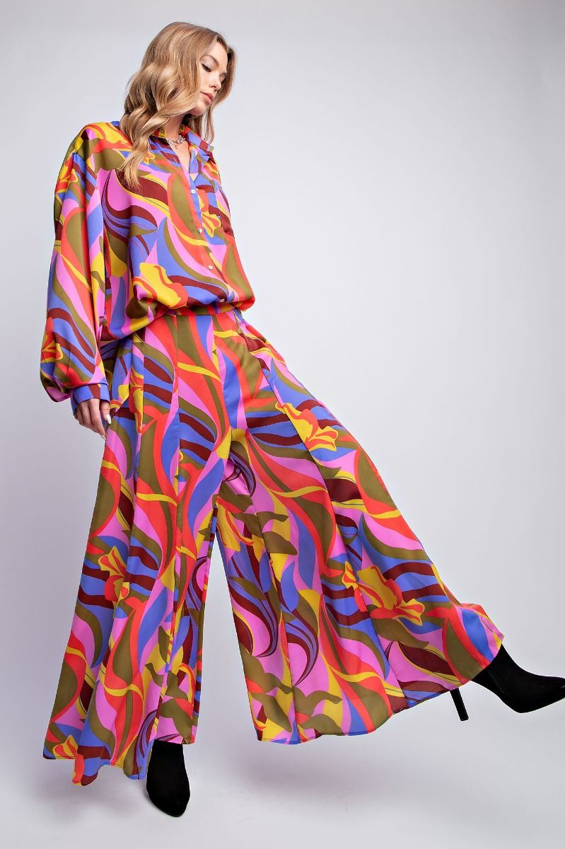 Purple Mirabelle Satin Wide Leg Pants