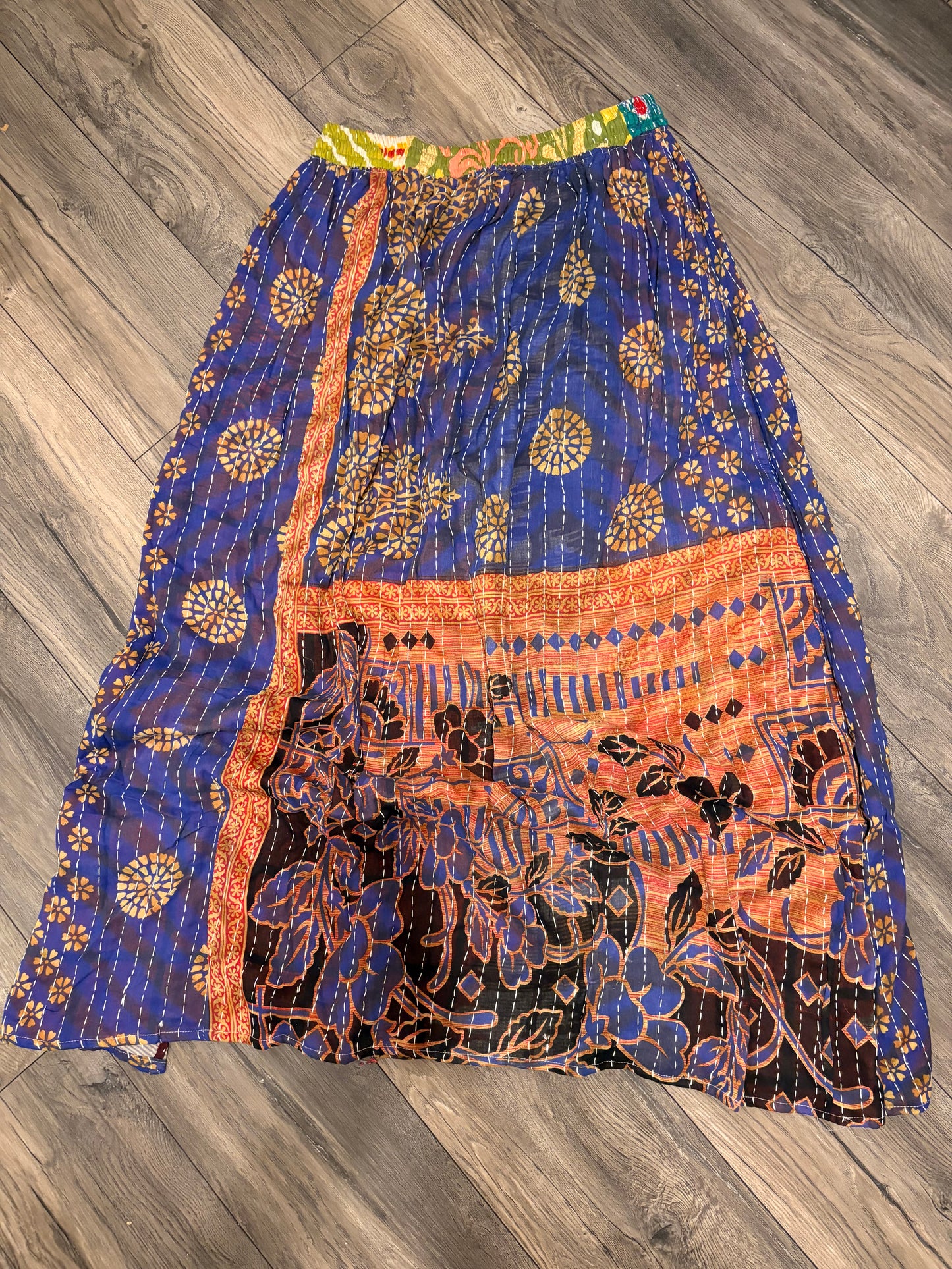 Skylar Women Vintage Kantha Quilt Cotton Reversible Skirt One Size Fits Size 4-16