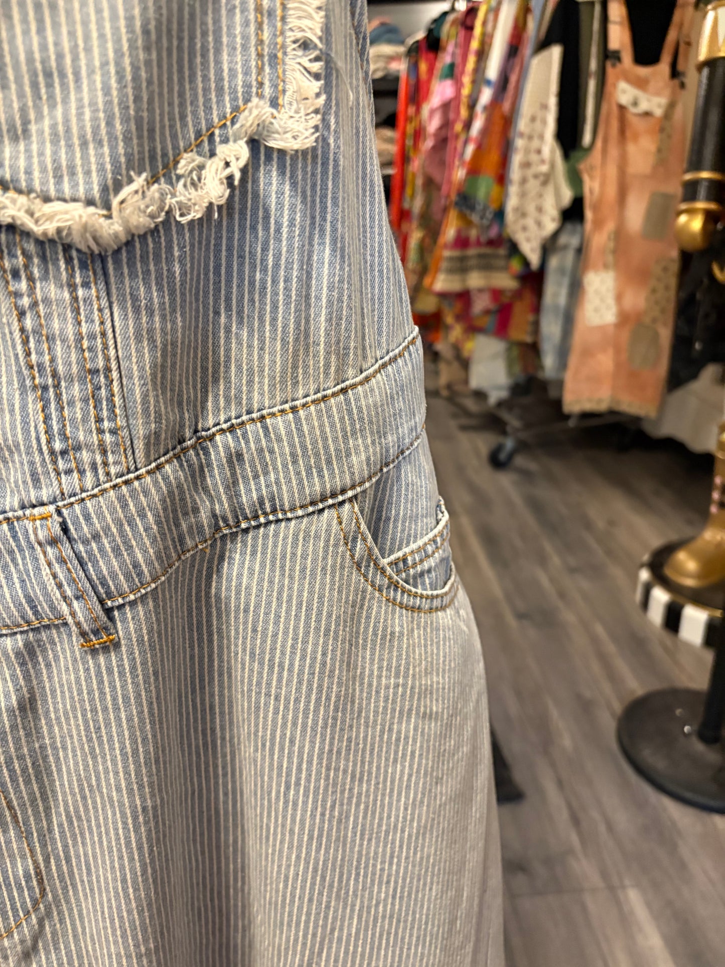 Striped Denim Overall Maxi Dress